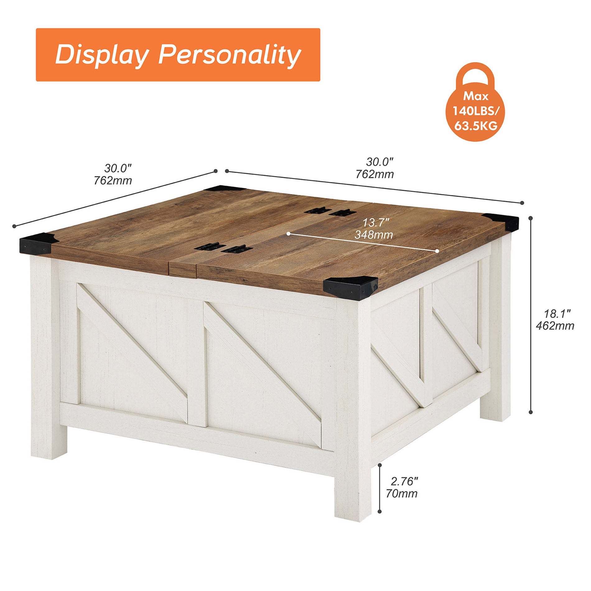 WAMPAT 30" Modern Farmhouse Square Coffee Table with Gas Struts Lift-Top for Extra Large Hidden Storage, White