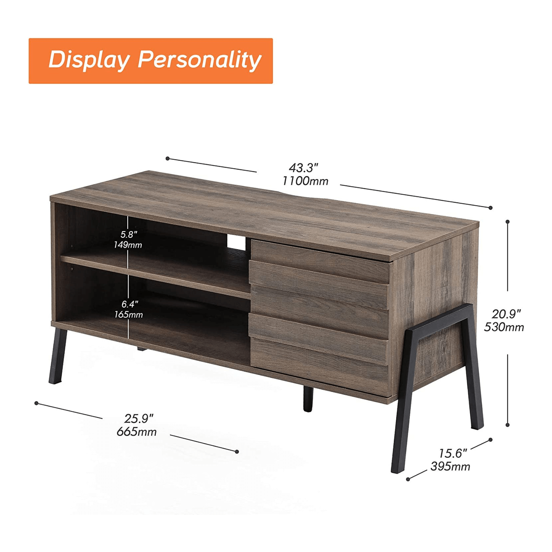 WAMPAT 43" Mid-Century Modern Wooden TV Stand for 32-50 Inch TV, Light Brown