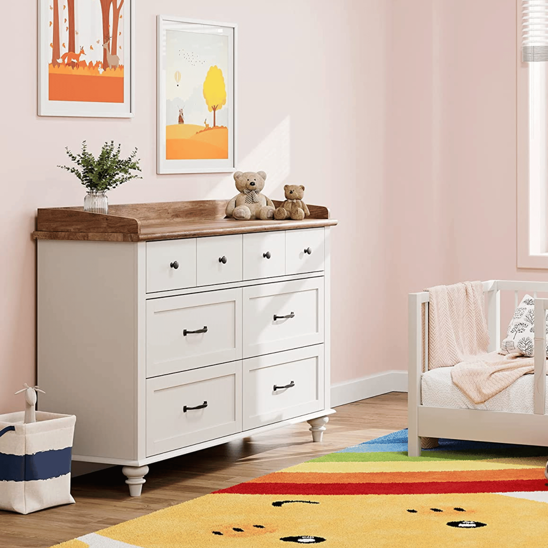 WAMPAT 47" Baby Dresser for Nursery with 6 Drawers, Changing Table for Baby, White