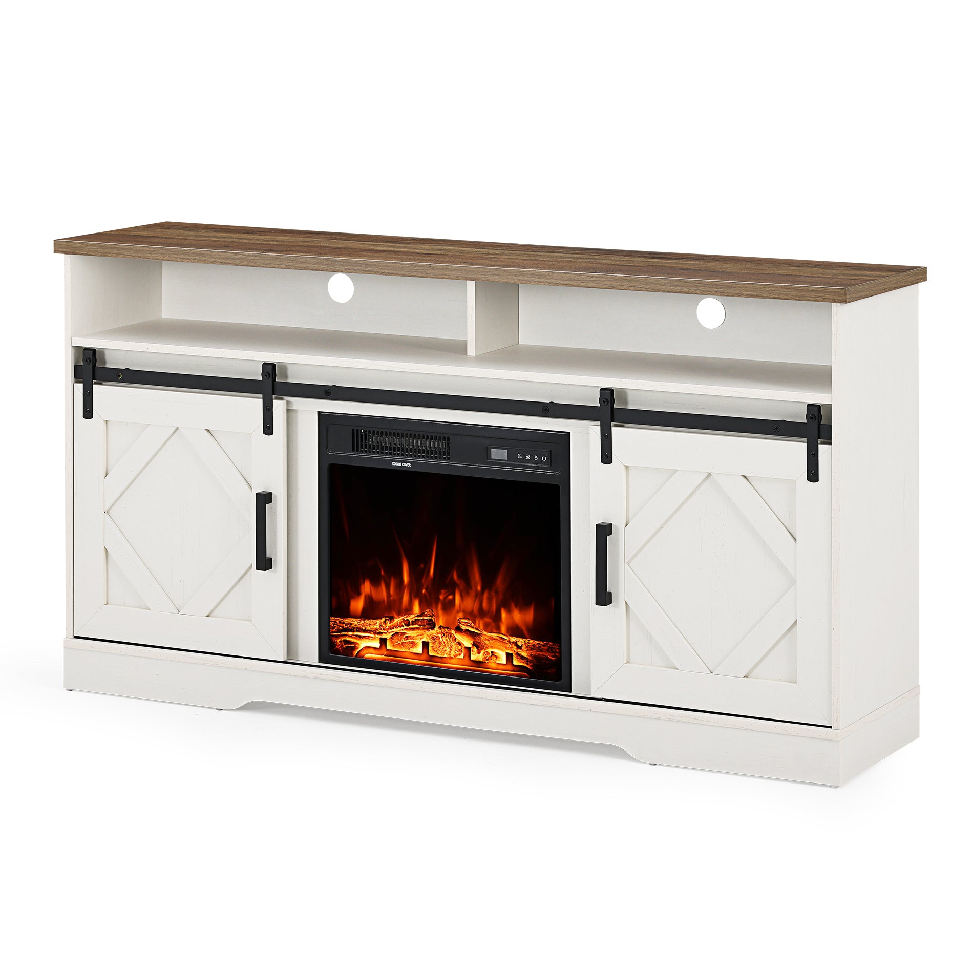 WAMPAT 60" Electric Fireplace TV Stand for TVs Up to 65 Inch, Farmhouse Wood Entertainment Center with Electric Fireplace, White