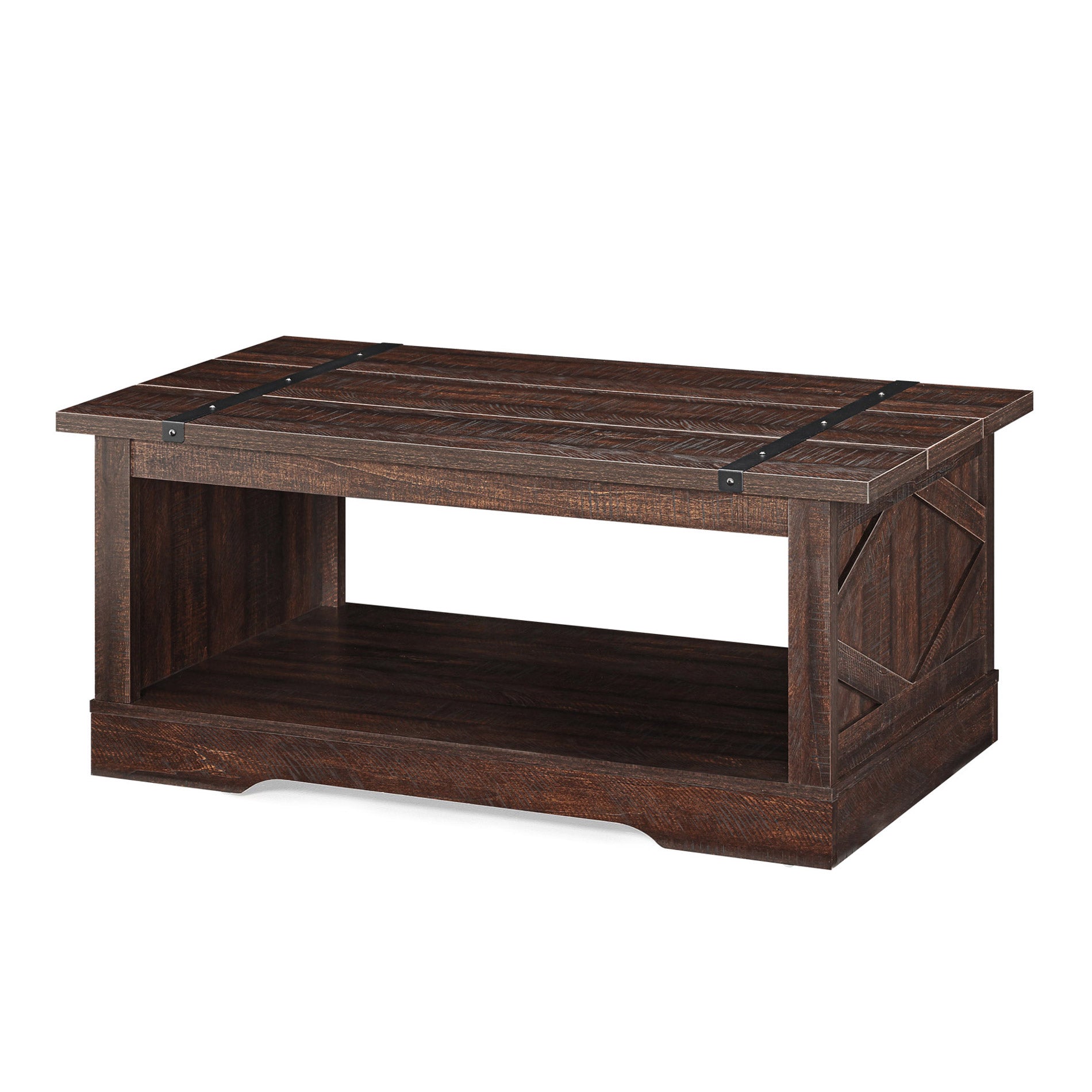 WAMPAT 42" Modern Farmhouse Coffee Table with Open Storage for Living Room, Rustic Brown
