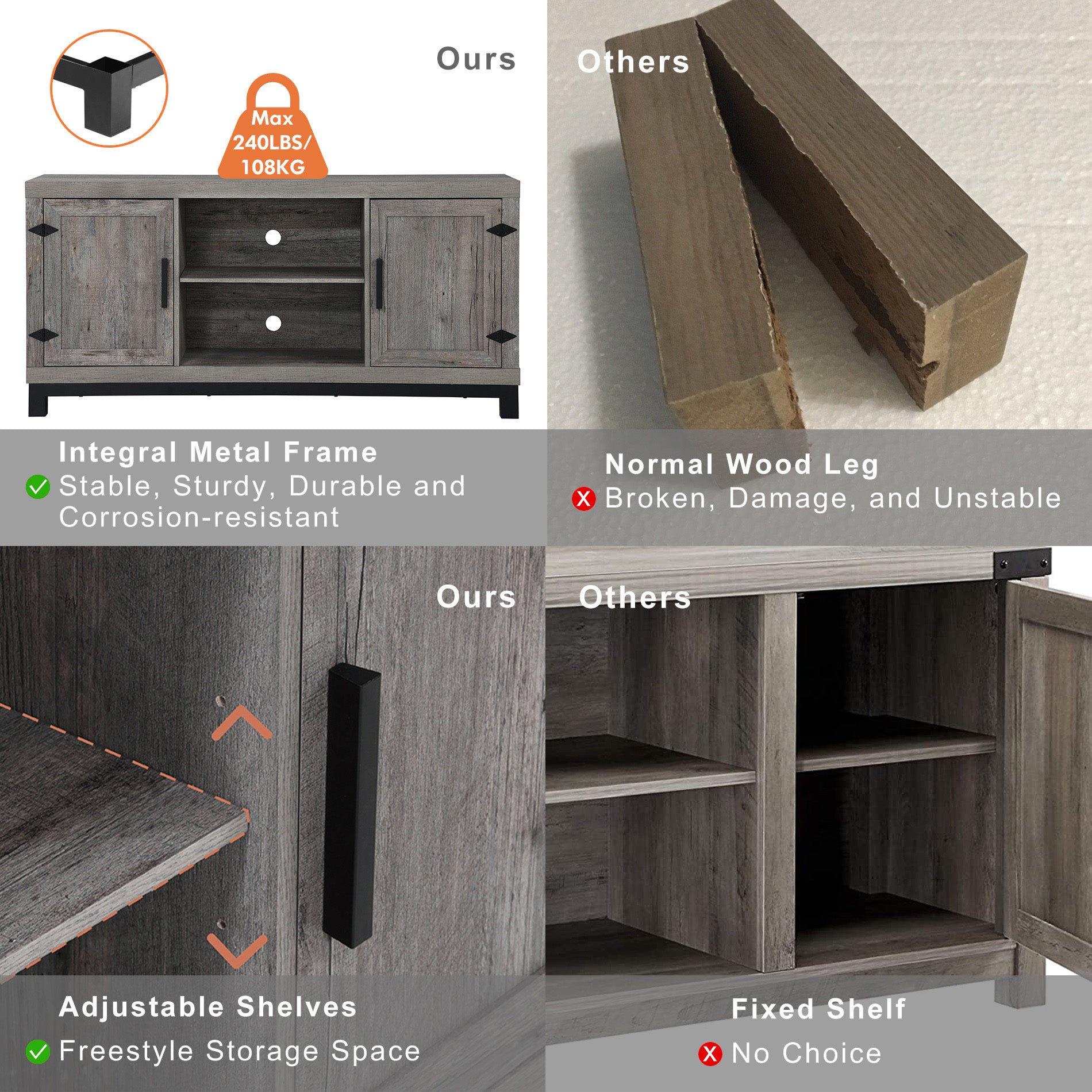 WAMPAT 58" Modern Farmhouse Barn Door TV Stand for 32-65 Inch TV, Grey