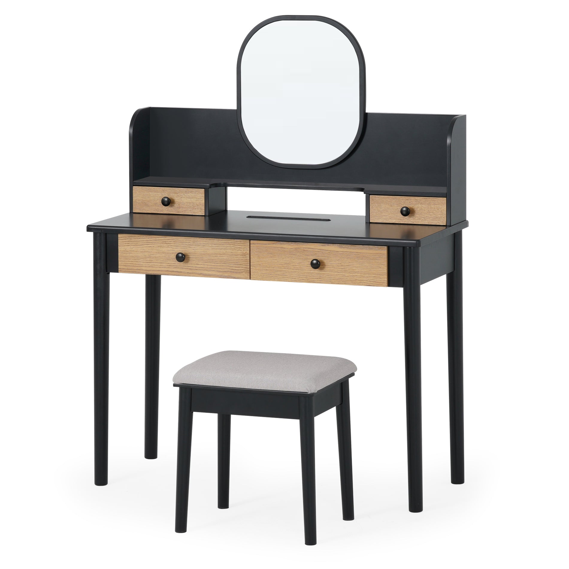 39" Makeup Vanity Table with Cushioned Stool Set Desktop Slot for Women Girls