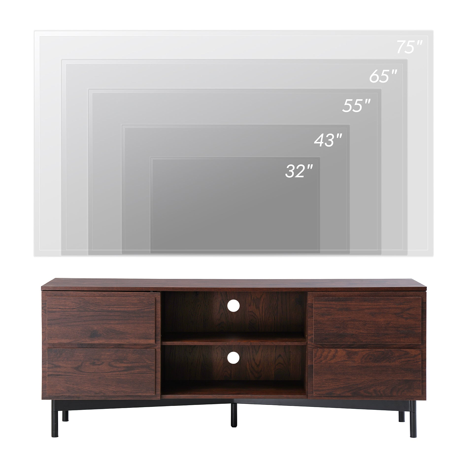 WAMPAT 58" Modern TV Stands 32-65 Inch TV, Wooden TV Storage Cabinet Console, Dark Brown
