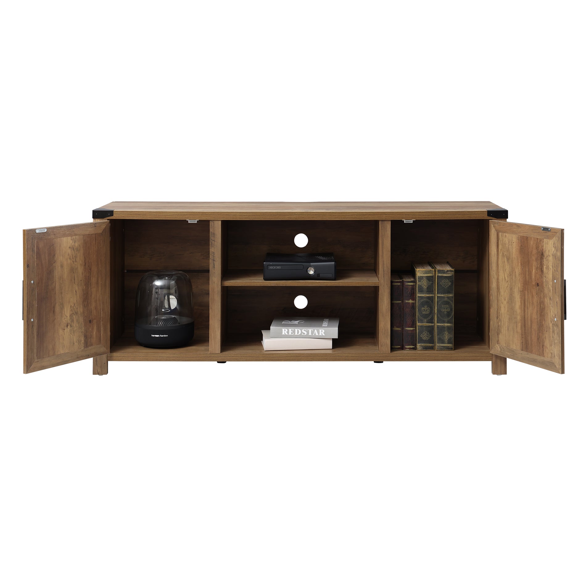 WAMPAT 59" Farmhouse Barn Door TV Stand for 32-65 Inch TV, Modern Wood Console Entertainment Center Storage Cabinet for Living Room, Oak Wash