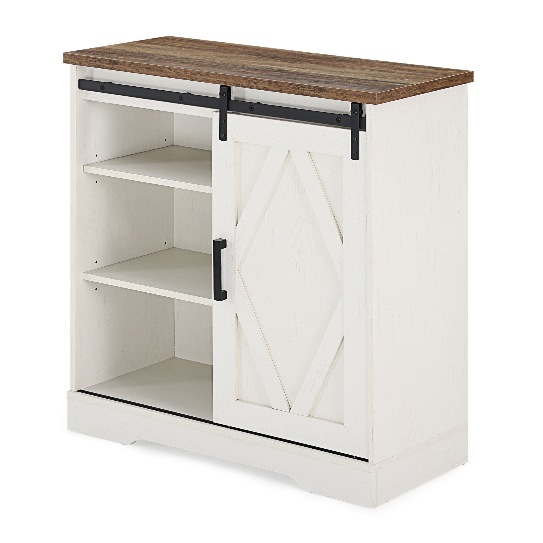 WAMPAT 35" Rustic Farmhouse Accent Buffet Sideboard Coffee Bar Cabinet with Sliding Barn Door, Storage Shelves for Home Kitchen Bathroom, White