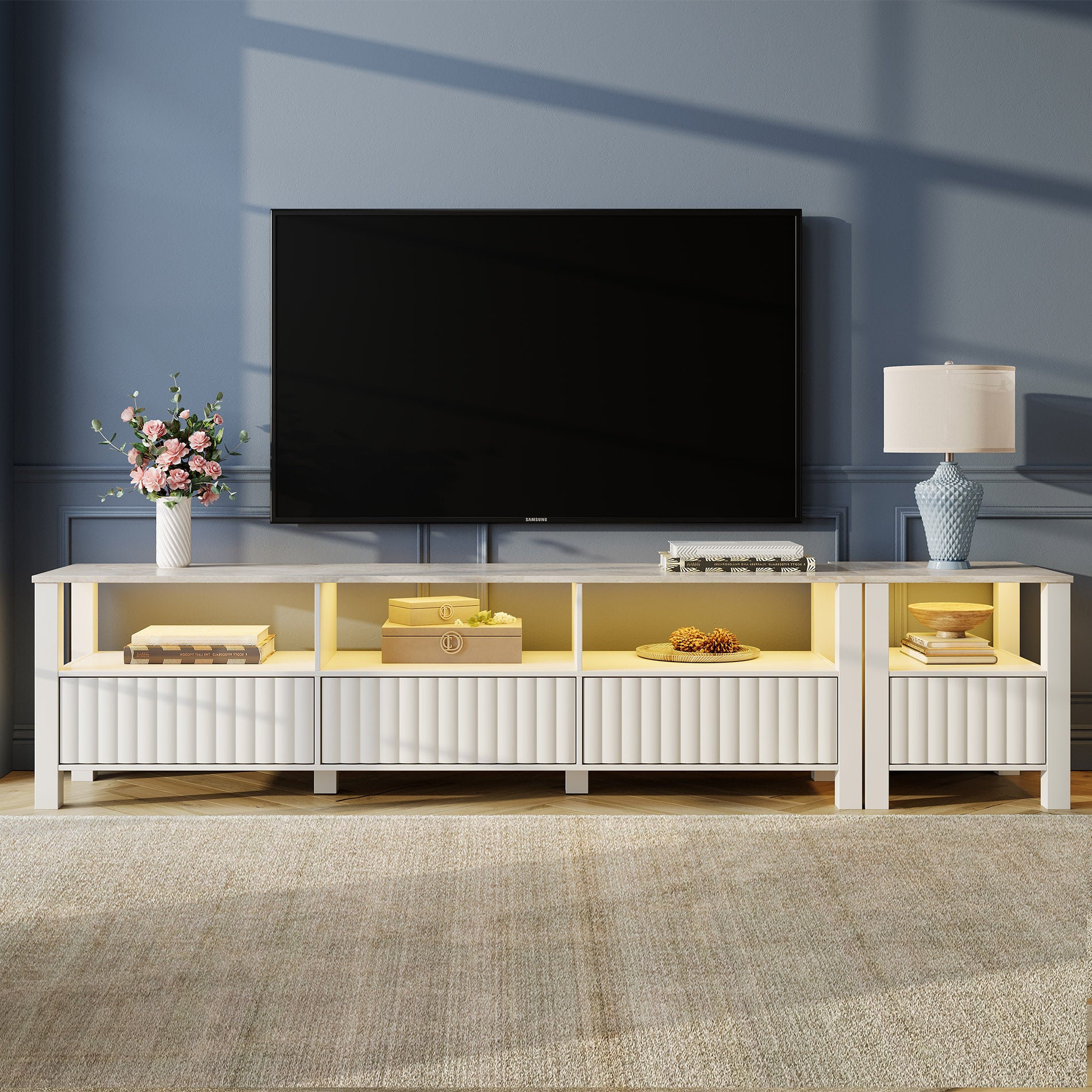 WAMPAT LED TV Stand for up to 85 Inch, Modern Entertainment Center