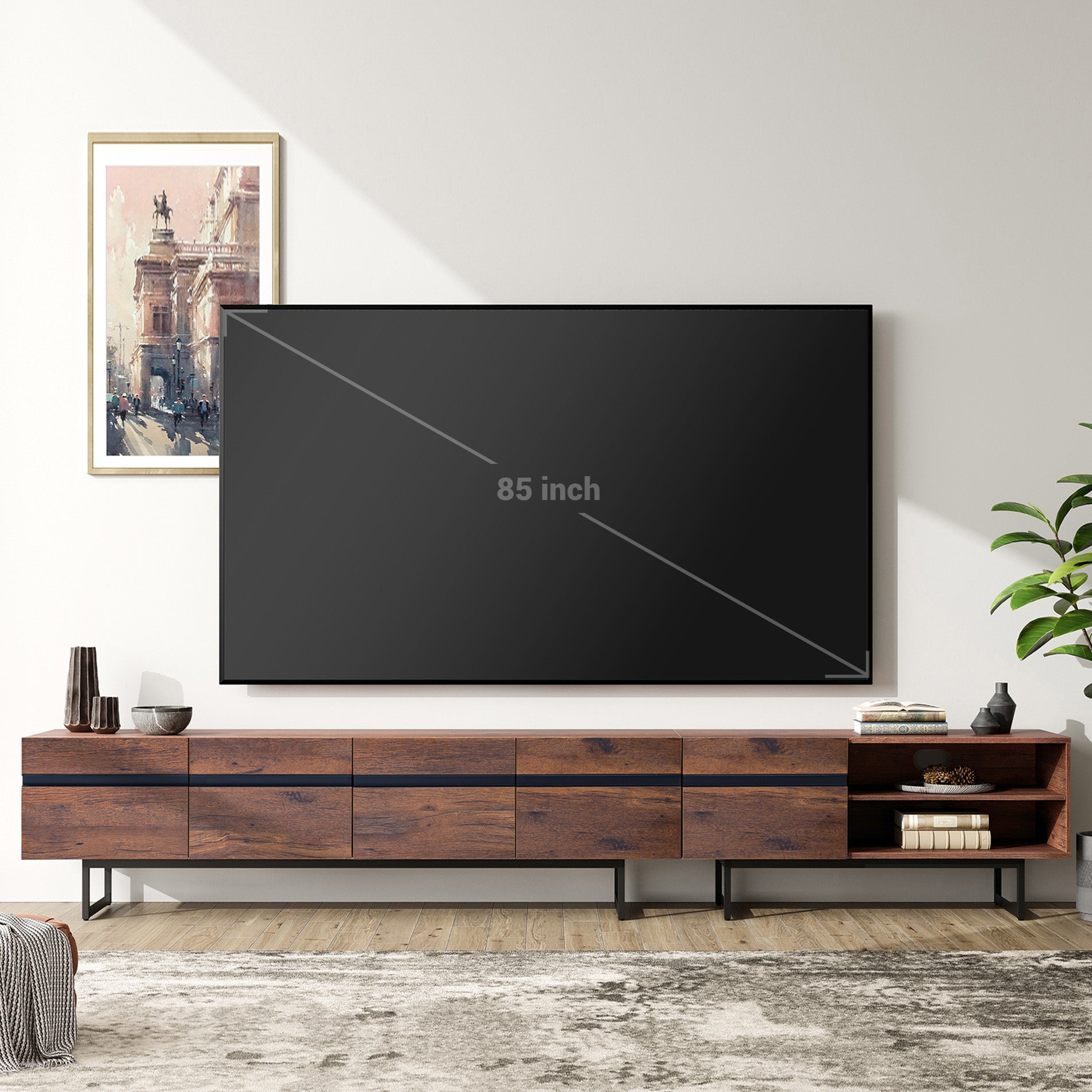 LED TV Stand for TVs up to 100 Inch, Modern Wood Entertainment
