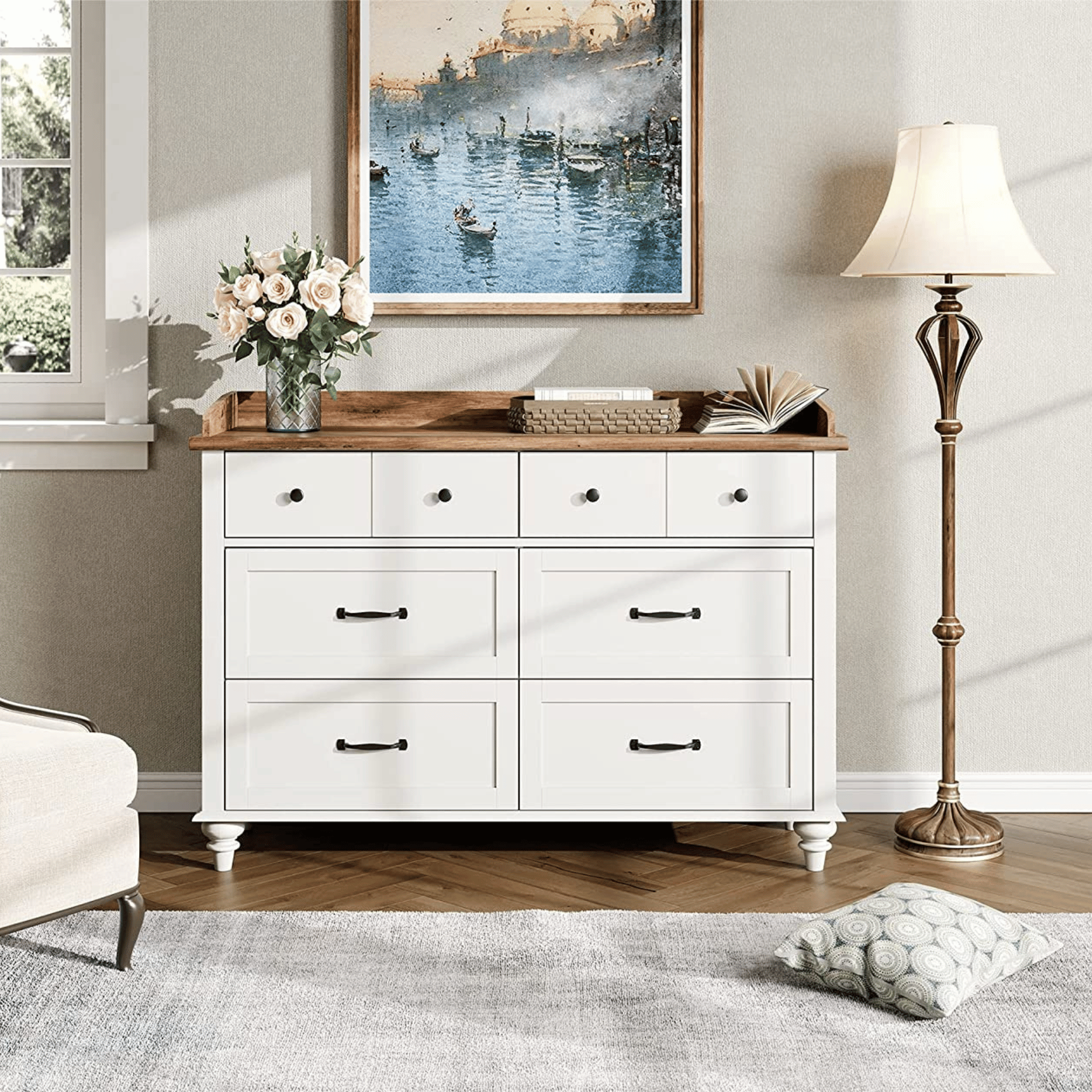WAMPAT 47" Baby Dresser for Nursery with 6 Drawers, Changing Table for Baby, White