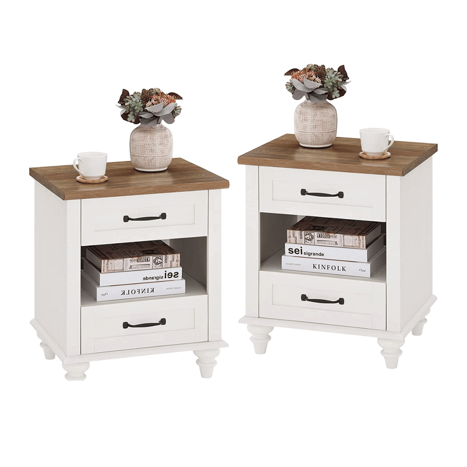 WAMPAT 24" Tall White End Table with Charging Station & 2 USB Ports, Farmhouse Night Stand for Living Room Bedroom
