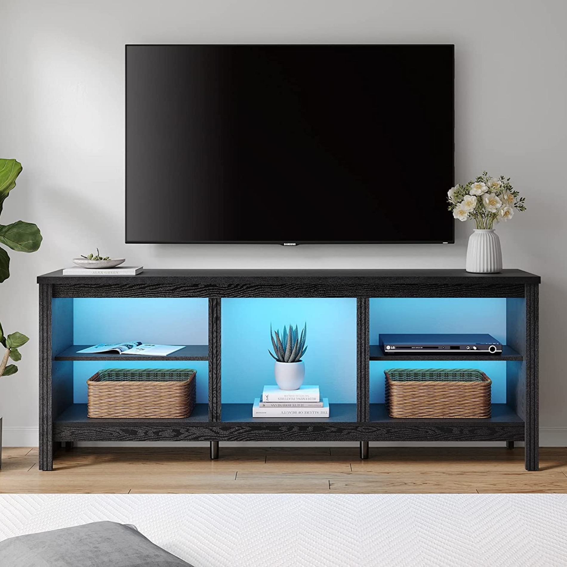WAMPAT 70" LED TV Stand for TVs up to 80 Inches, Black Entertainment Center for 75 Inch TV