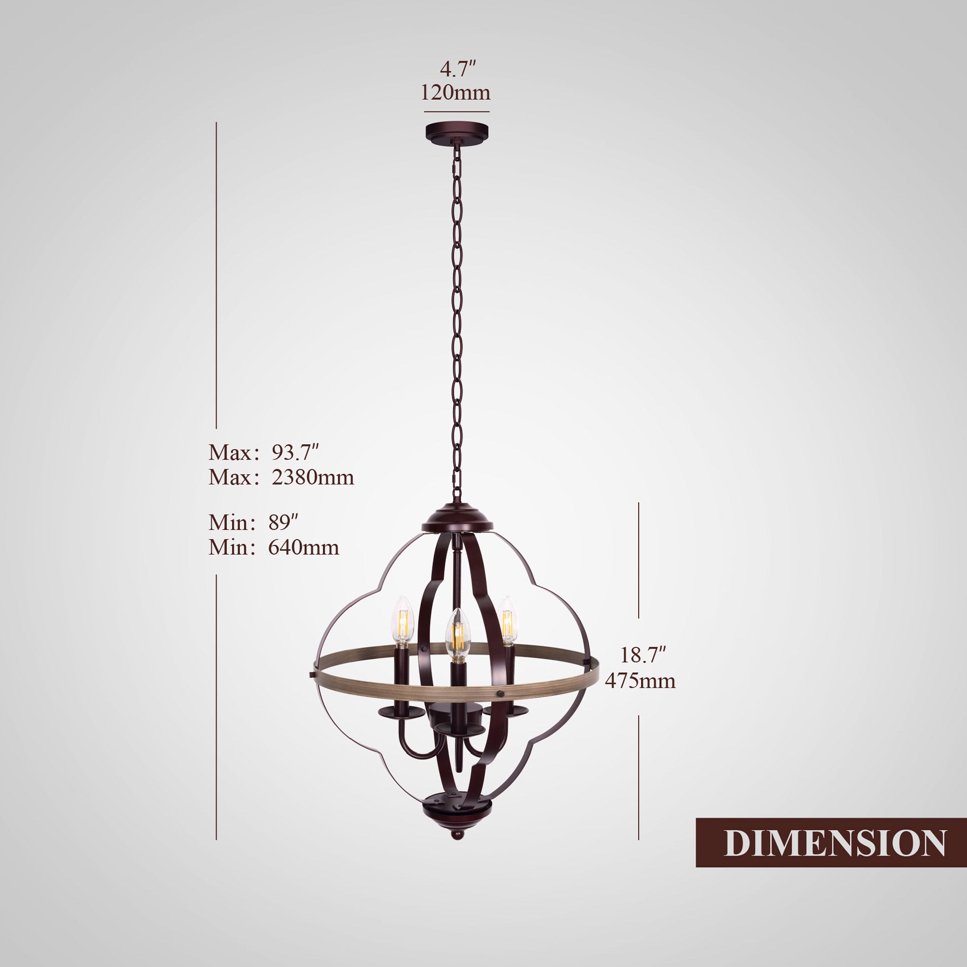 WAMPAT 3-Light Farmhouse Metal Chandelier, Rustic Vintage Chandelier, Foyer Light with Adjustable Height