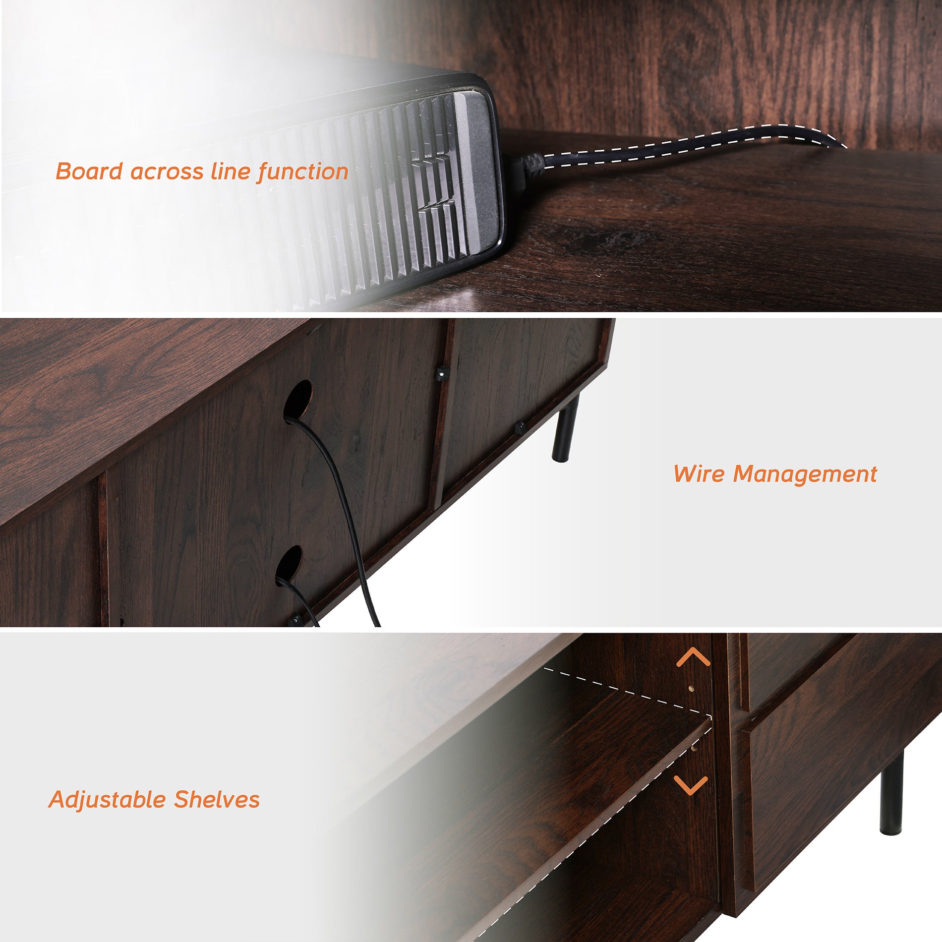 WAMPAT 58" Modern TV Stands 32-65 Inch TV, Wooden TV Storage Cabinet Console, Dark Brown