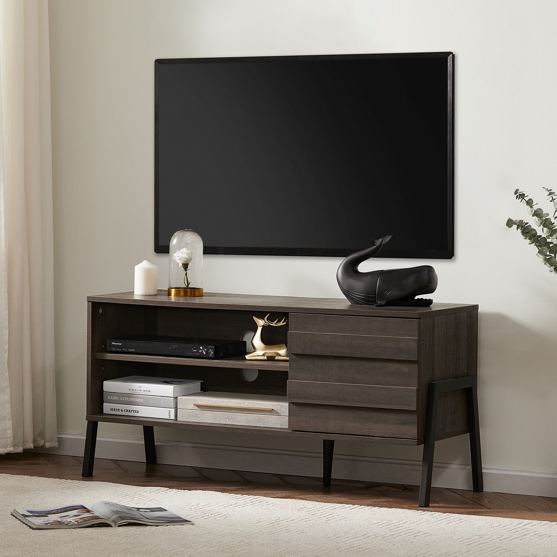 WAMPAT 43" Mid-Century Modern Wooden TV Stand for 32-50 Inch TV, Light Brown