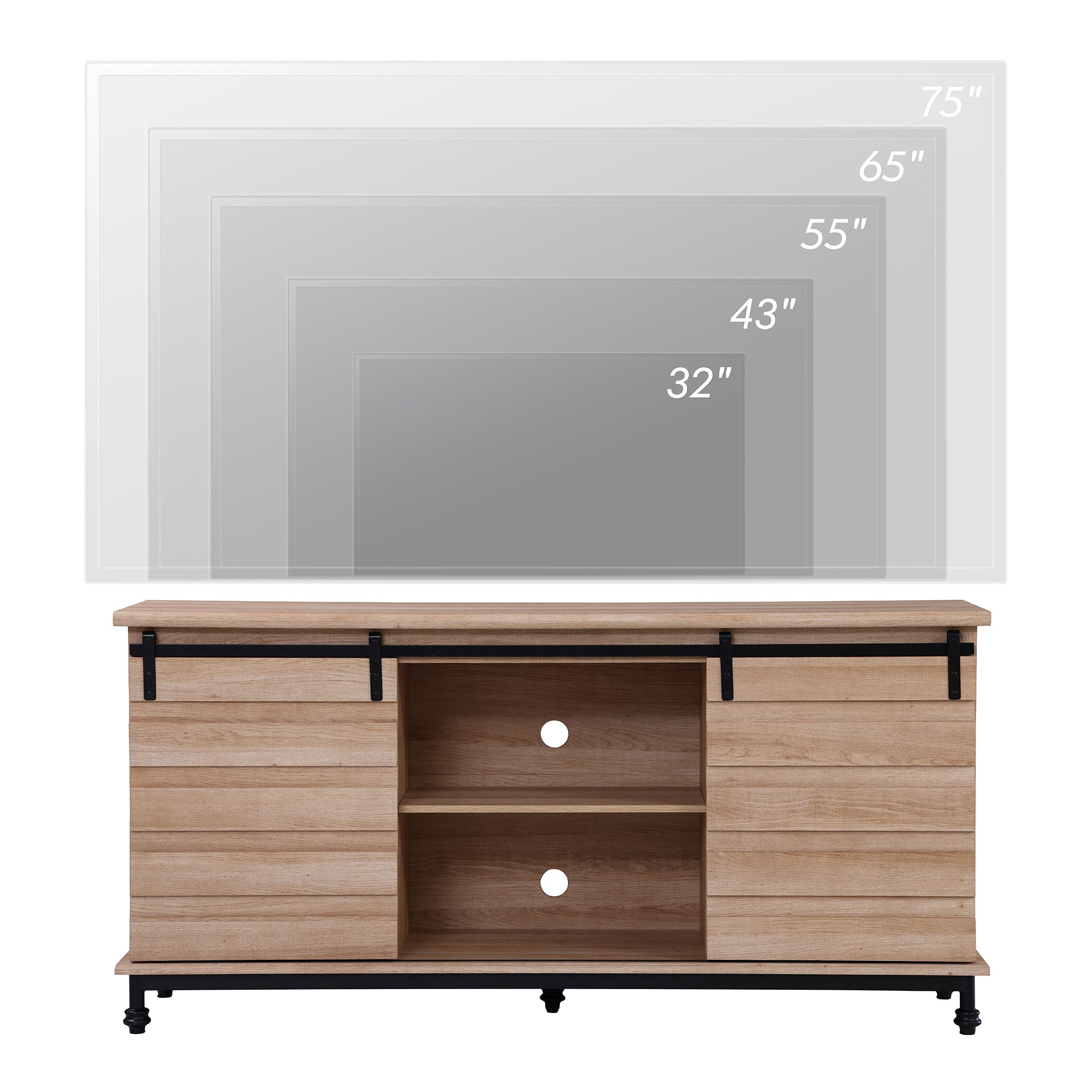 WAMPAT 58" Farmhouse TV Stand for 32-70 Inch TV, Sliding Barn Door Wood Media Entertainment Center, Light Brown