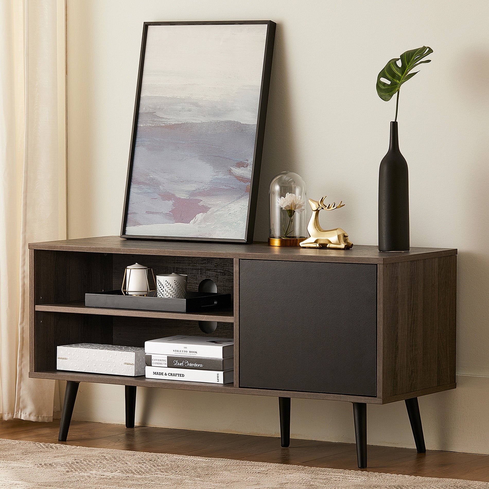 WAMPAT Mid Century Modern TV Stand for up to 85 inch 2 in 1 Entertainment Center TV Console with Storage Cabinets Media Console for Living Room