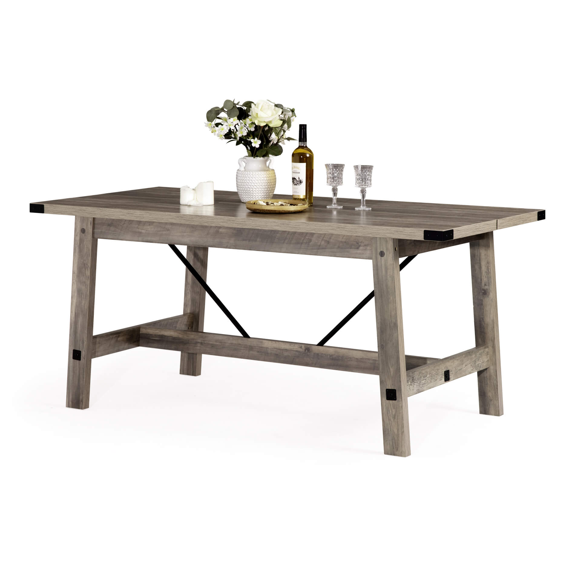 WAMPAT 67.7" Modern Wood Dining Room Table, Rustic Grey