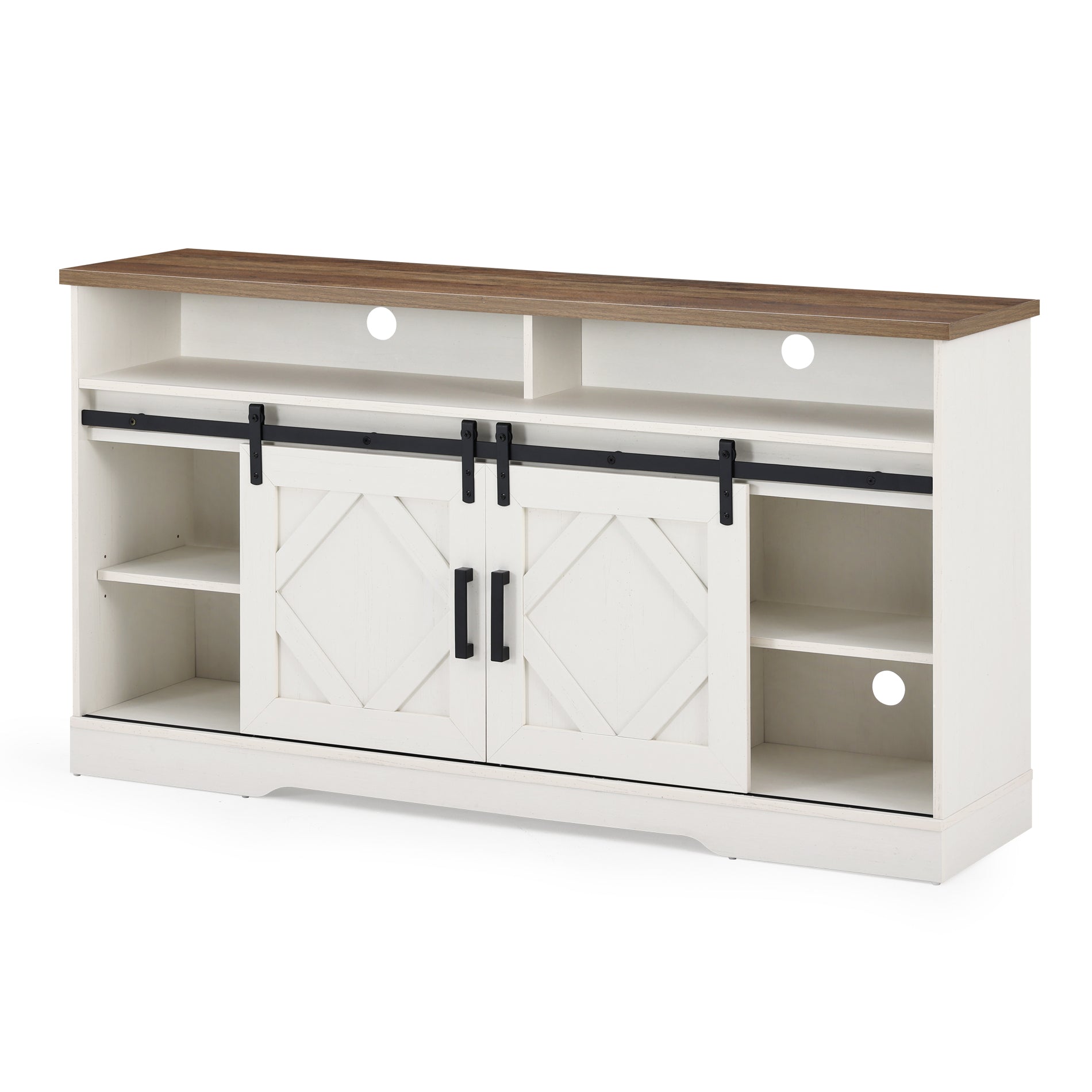 WAMPAT 60" Electric Fireplace TV Stand for TVs Up to 65 Inch, Farmhouse Wood Entertainment Center with Electric Fireplace, White