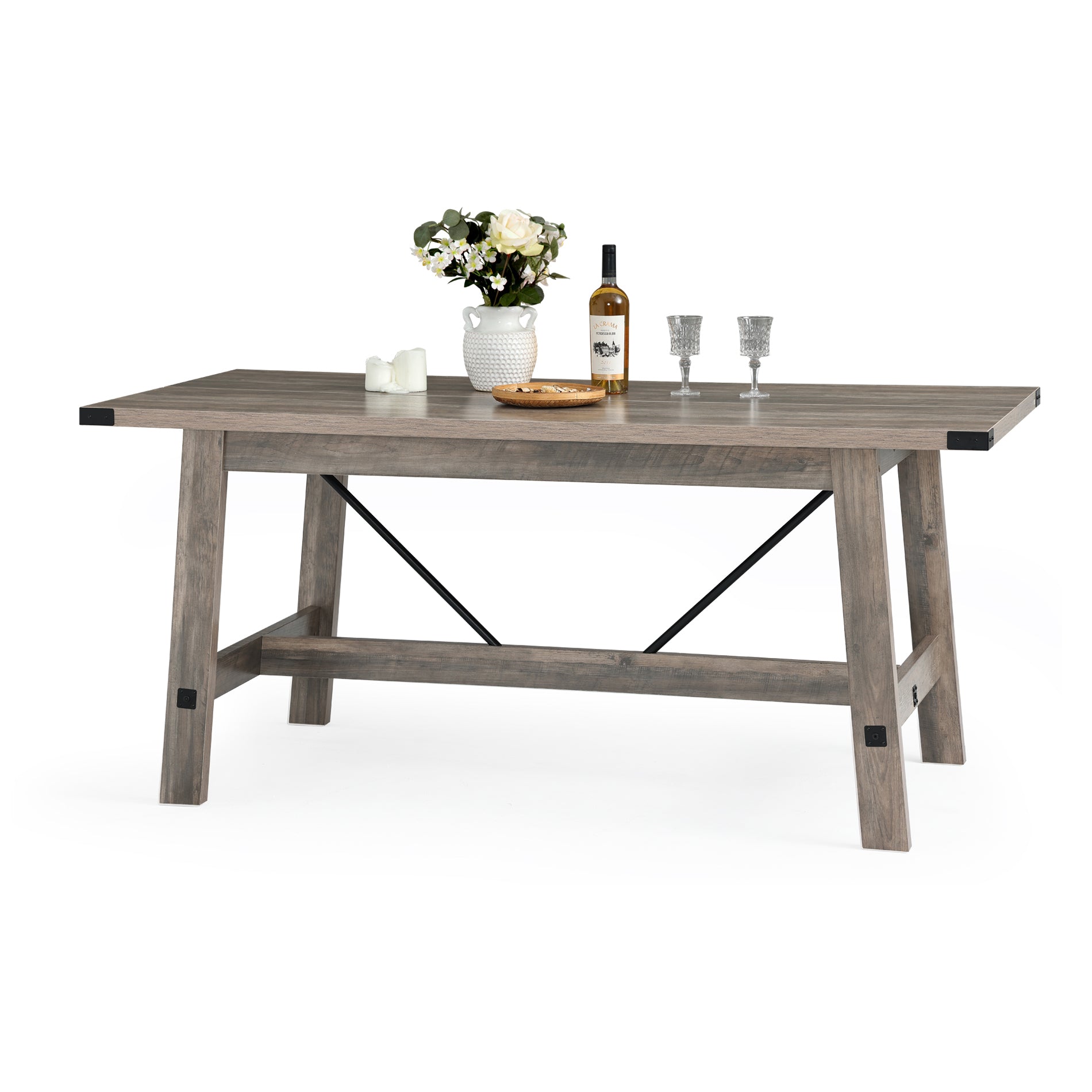 WAMPAT 67.7" 6 Person Modern Wood Dining Room Table, Rustic Grey