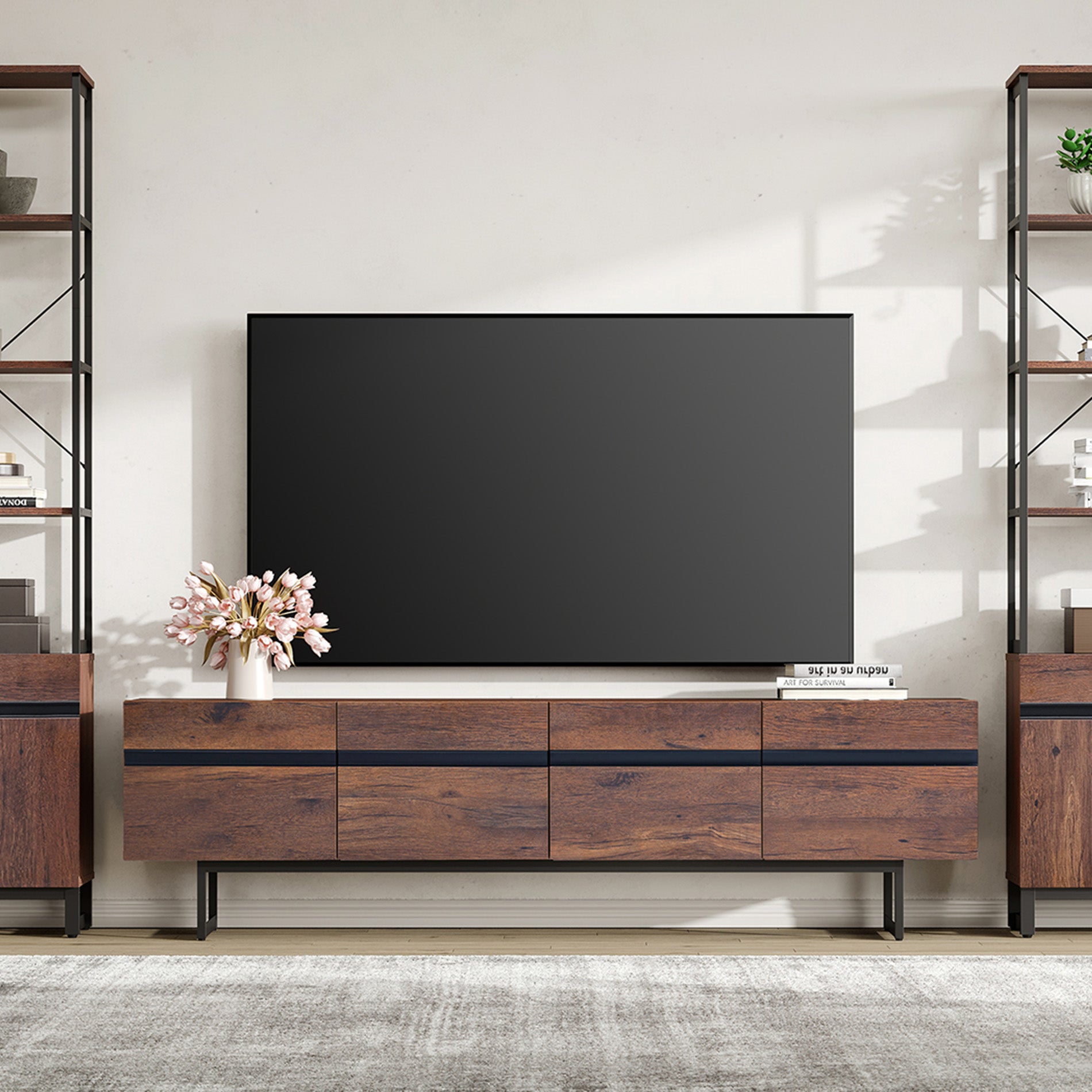 WAMPAT Modern TV Stand for up to 100 inch 2 in 1 Entertainment Center TV Console with Storage Cabinets Media Console for Living Room