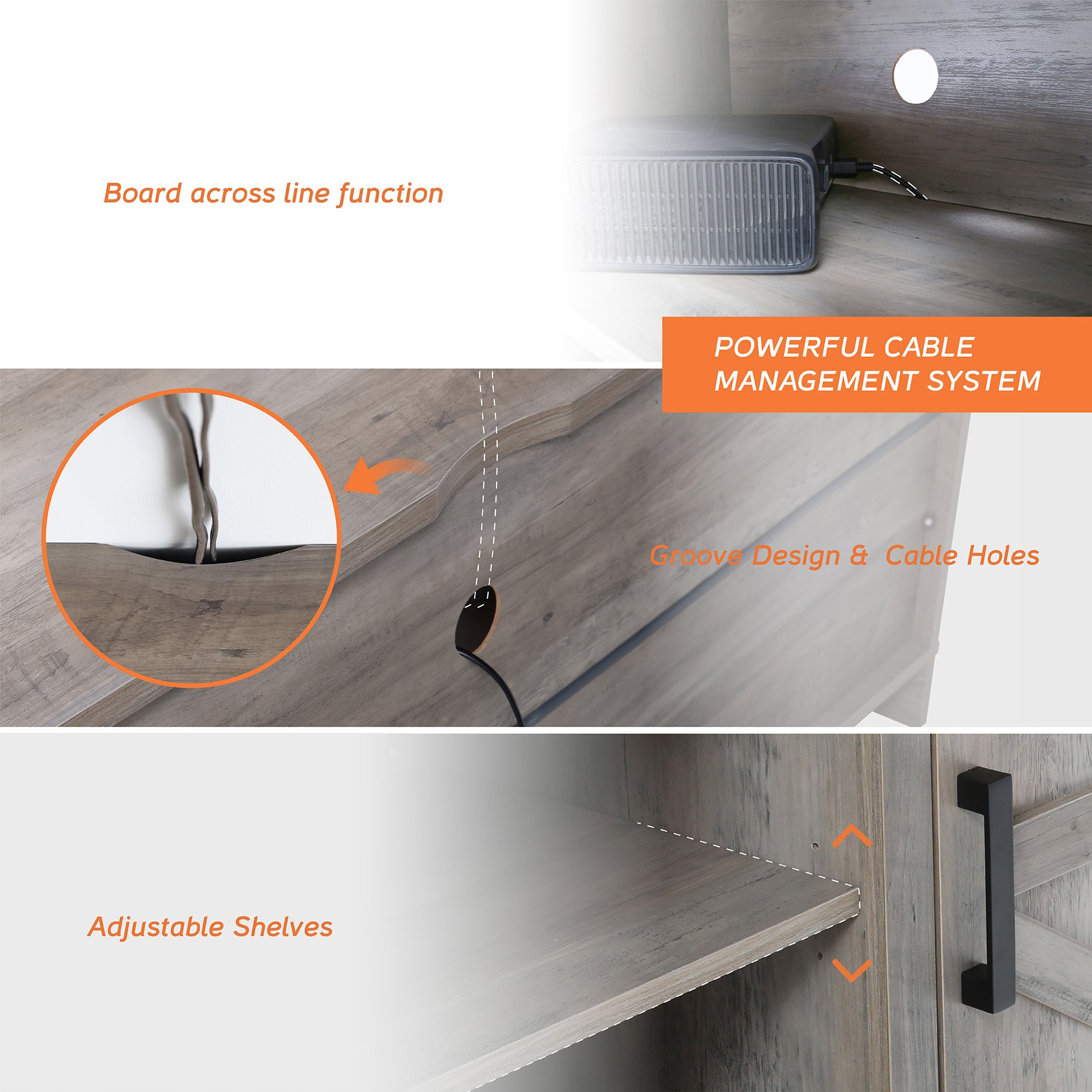 WAMPAT 60" Farmhouse Wood TV Stand for 32-65 Inch TV, Barn Door Entertainment Center for Living Room, Grey