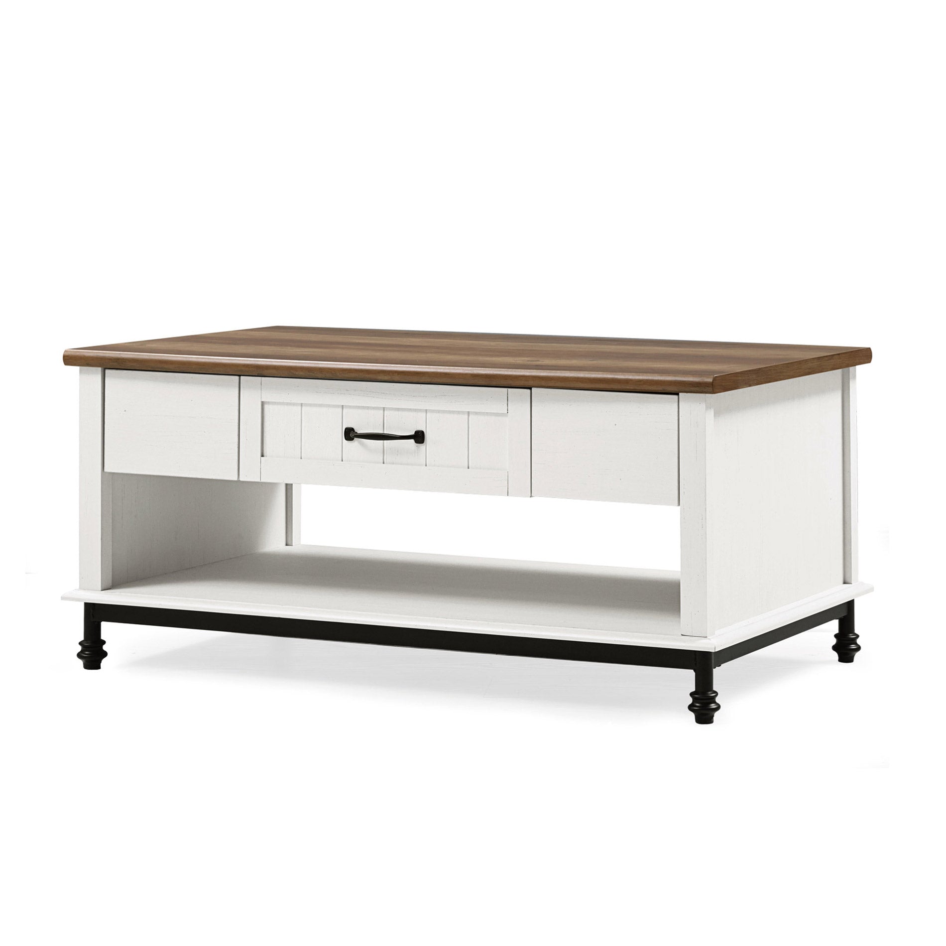WAMPAT 42" Farmhouse Coffee Table with 1 Drawer & Open Storage Shelf for Living Room, White