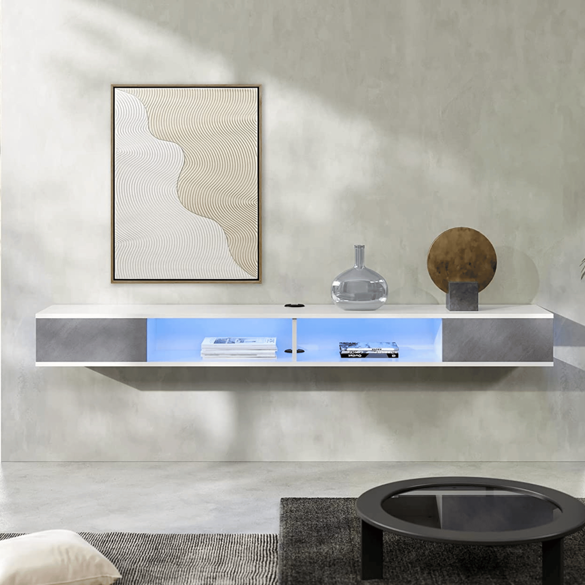 WAMPAT Floating 70" TV Stand with LED Lights for 65/70/75 inch TVs, Wall Mounted Shelf Under TV Cabinet