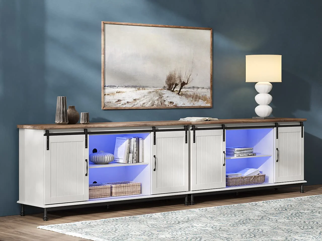 WAMPAT TV Stand for 110 Inch TV, White Entertainment Center for 90-110 inch TV Console Table Farmhouse Storage for Living Room