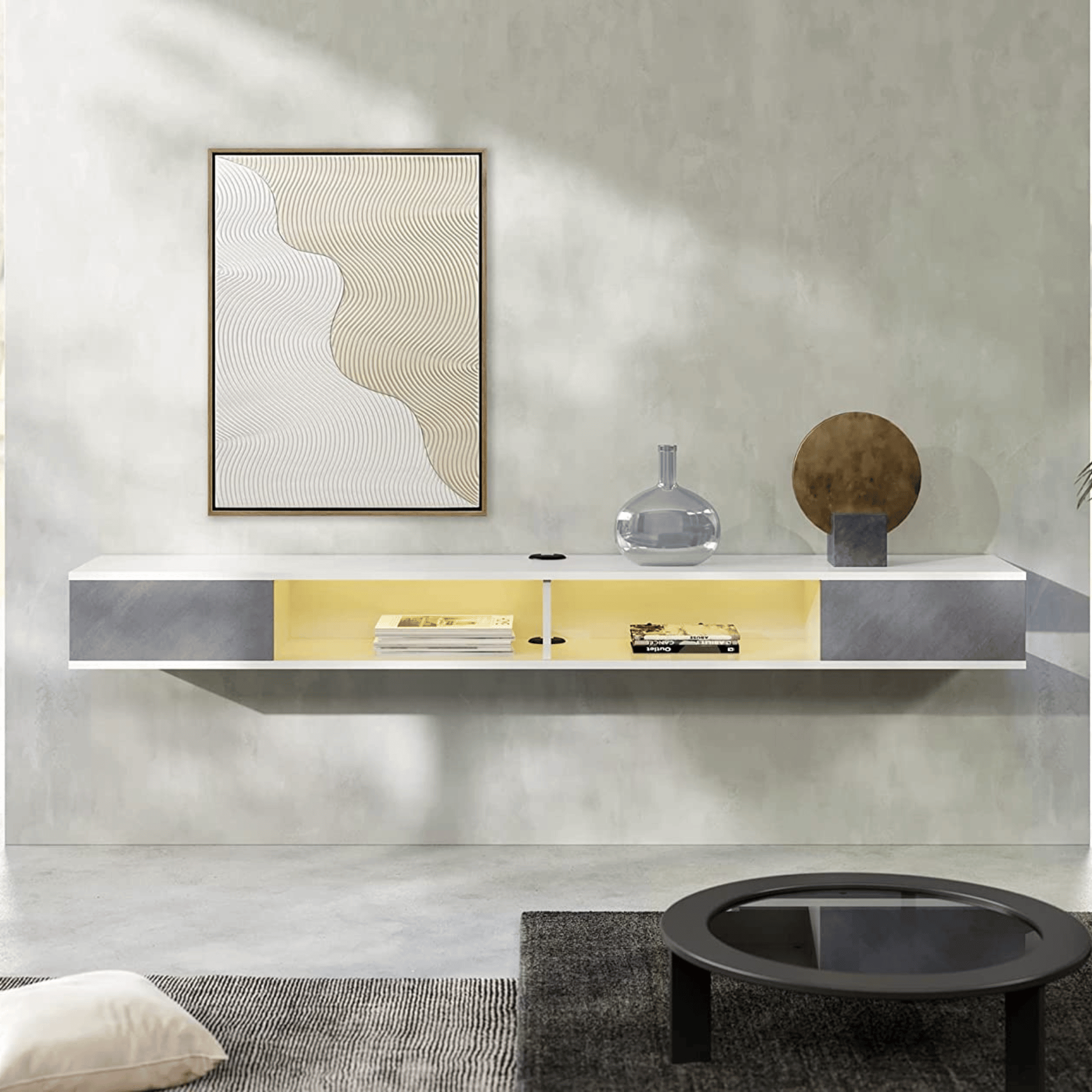 WAMPAT Floating 70" TV Stand with LED Lights for 65/70/75 inch TVs, Wall Mounted Shelf Under TV Cabinet