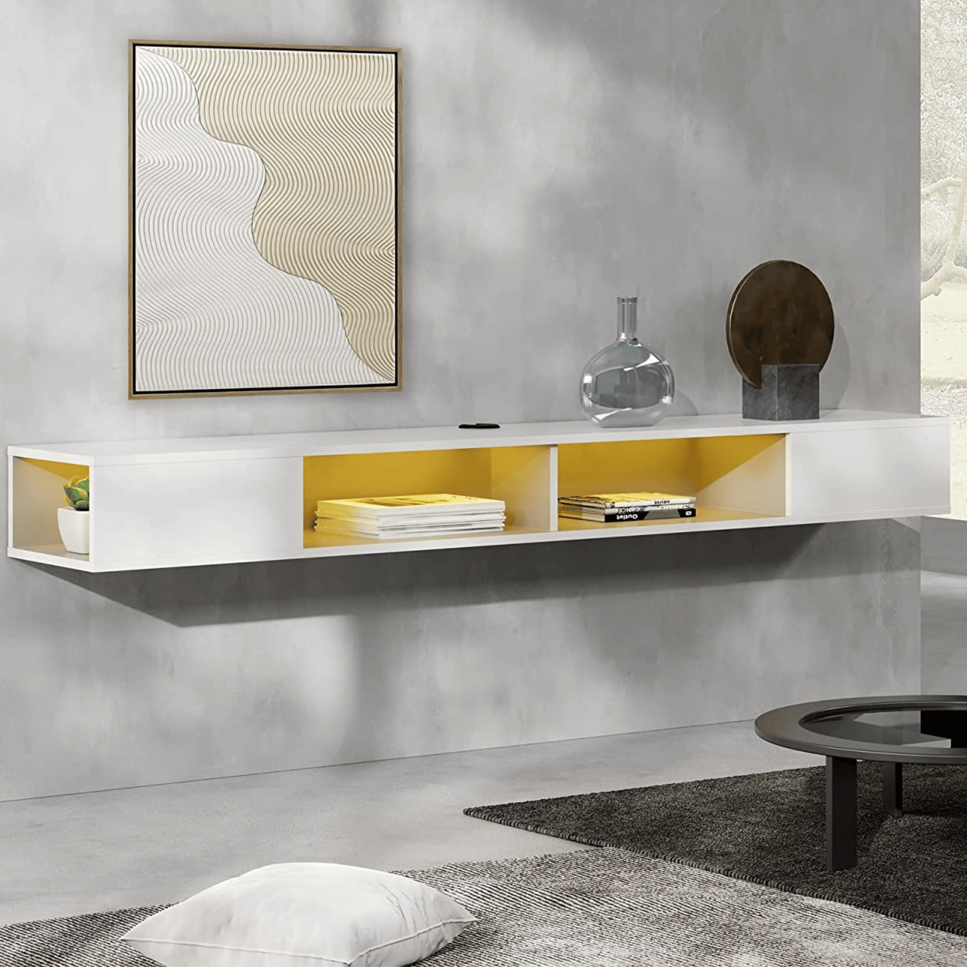 WAMPAT Floating 70" TV Stand with LED Lights for 65/70/75 inch TVs, Wall Mounted Shelf Under TV Cabinet