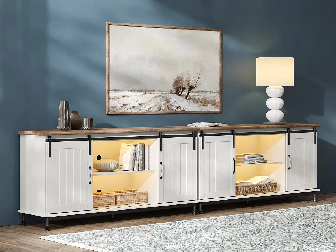 WAMPAT TV Stand for 110 Inch TV, White Entertainment Center for 90-110 inch TV Console Table Farmhouse Storage for Living Room