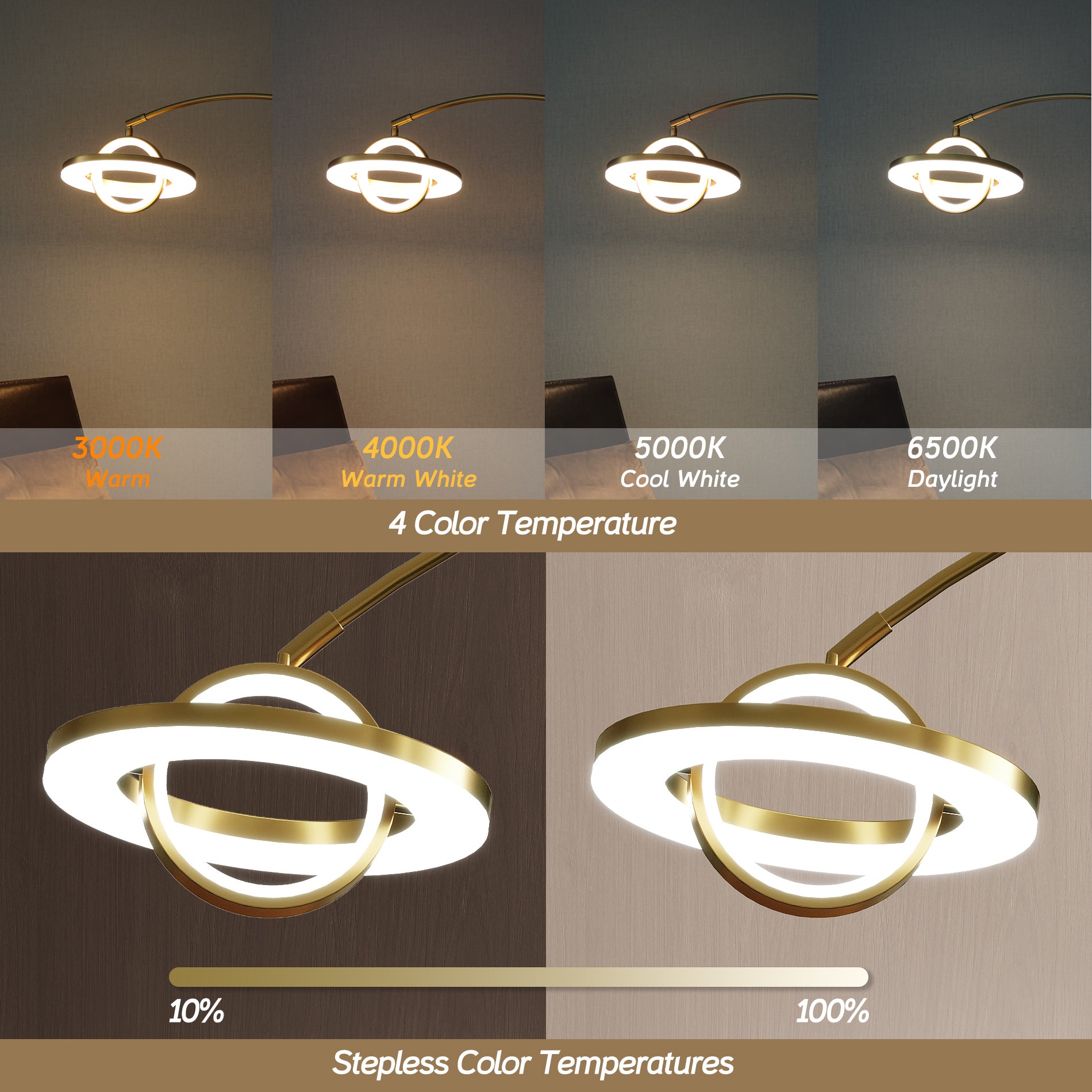WAMPAT Arc Floor Lamp, 30W/3000LM LED Modern Night Bright Lamps,Tall Standing Light for Bedroom,Living Room