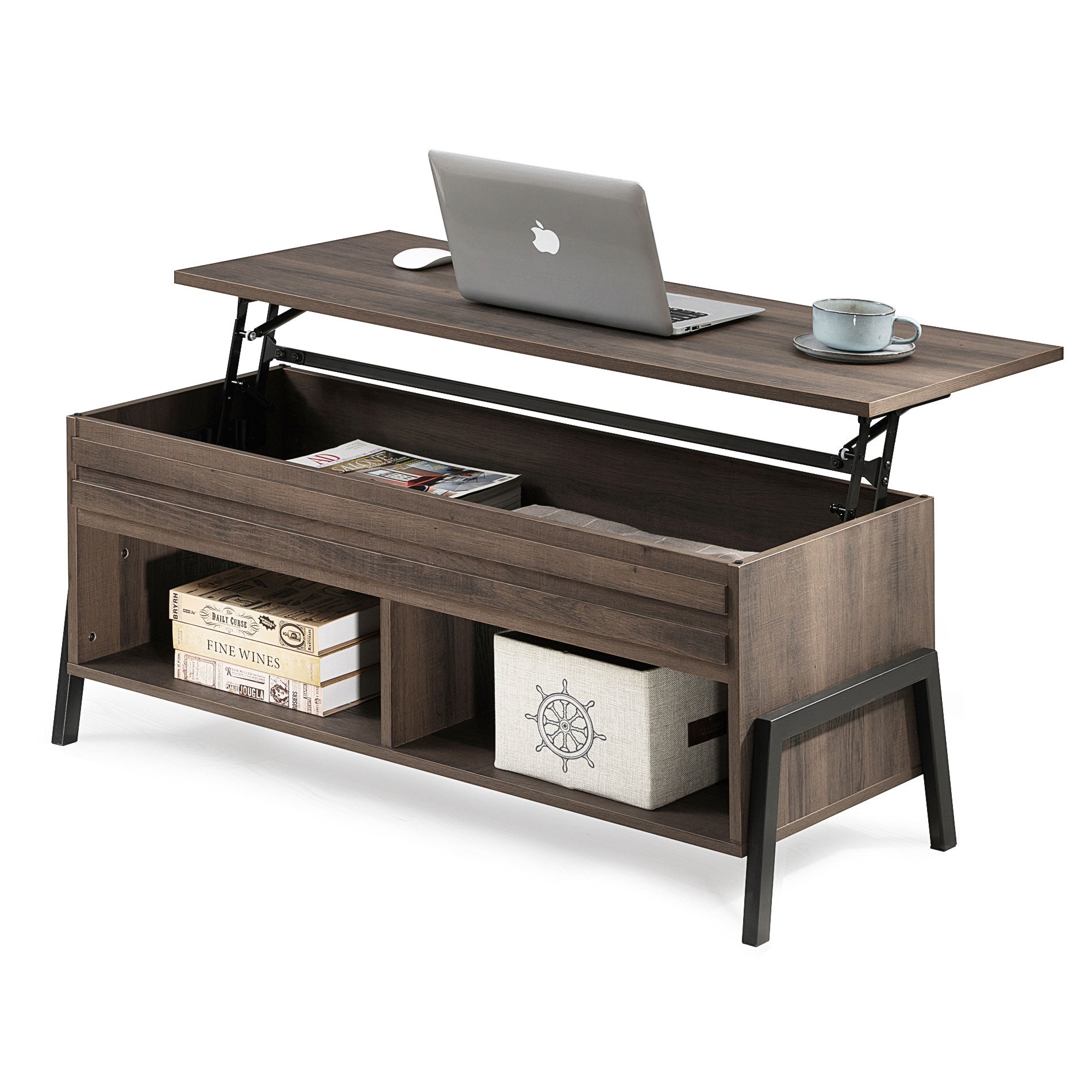 WAMPAT 42" Modern Lift Top Coffee Table with Lift Tabletop & Storage for Home Decor, Brown