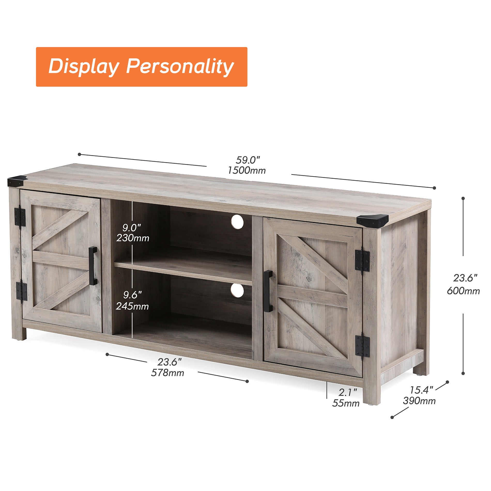 WAMPAT 60" Farmhouse Wood TV Stand for 32-65 Inch TV, Barn Door Entertainment Center for Living Room, Grey