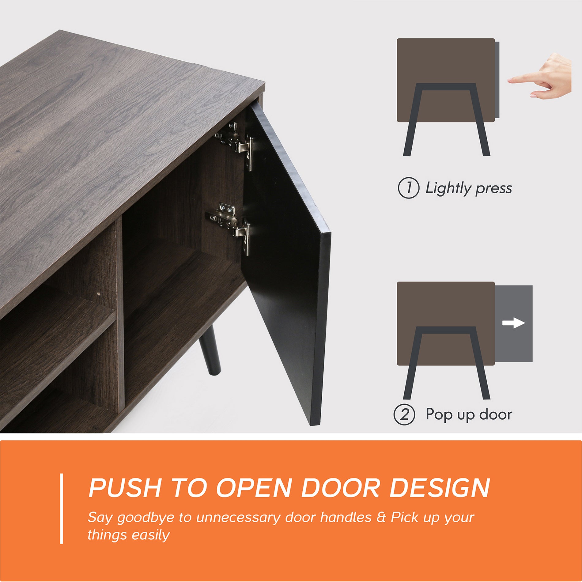 WAMPAT 60" Mid-Century Modern TV Stand for 32-65 Inch TV, Wood TV Console Media Cabinet with Blue LED, Black