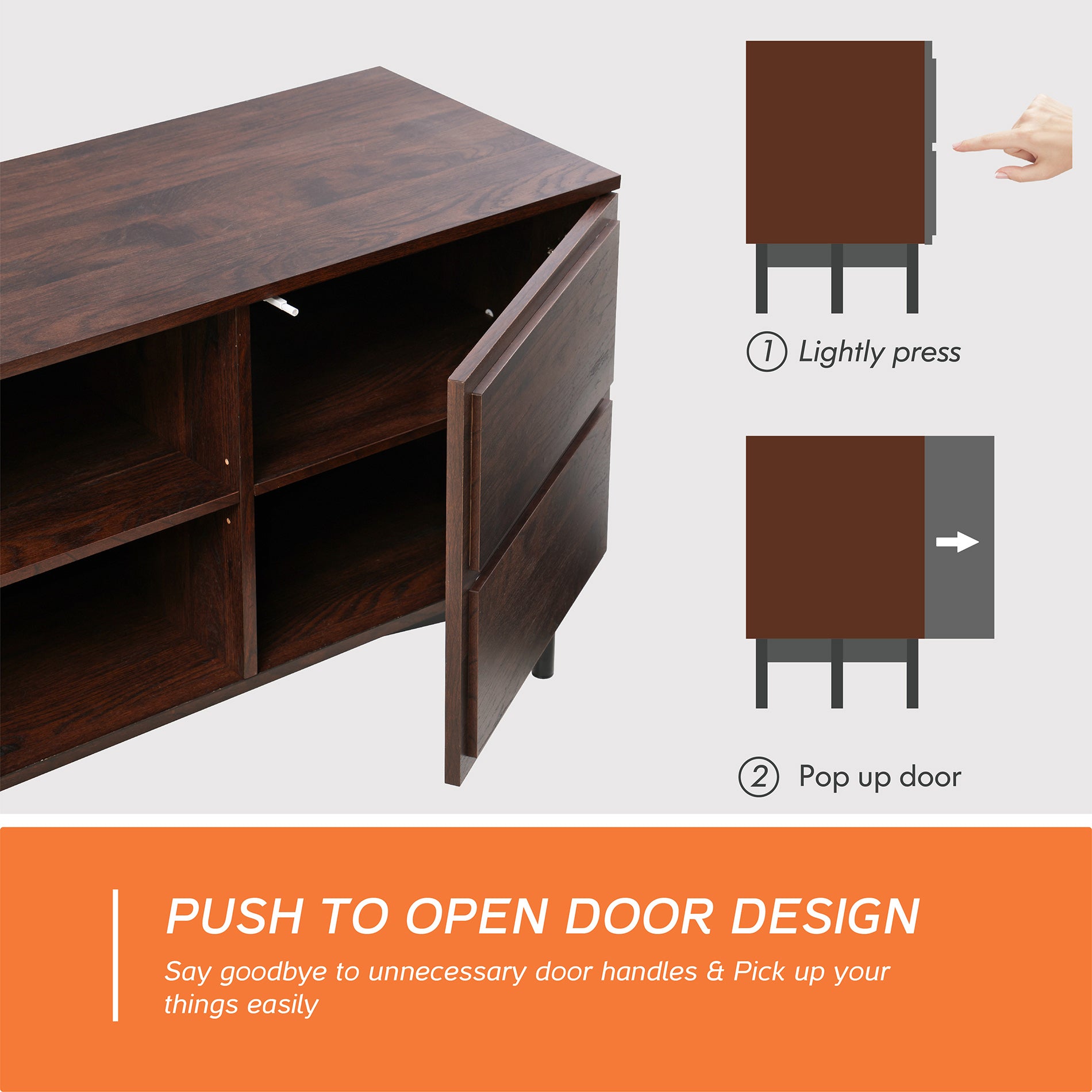 WAMPAT 58" Modern TV Stands 32-65 Inch TV, Wooden TV Storage Cabinet Console, Dark Brown