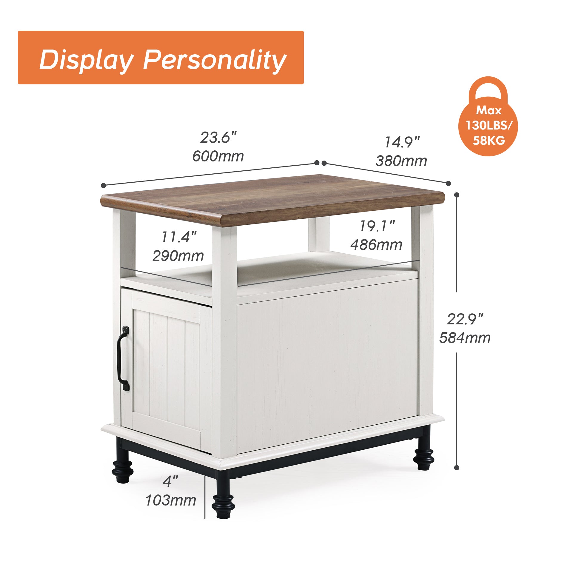 WAMPAT 24" Farmhouse Nightstand, Premium Wood Accent End Side Table, White