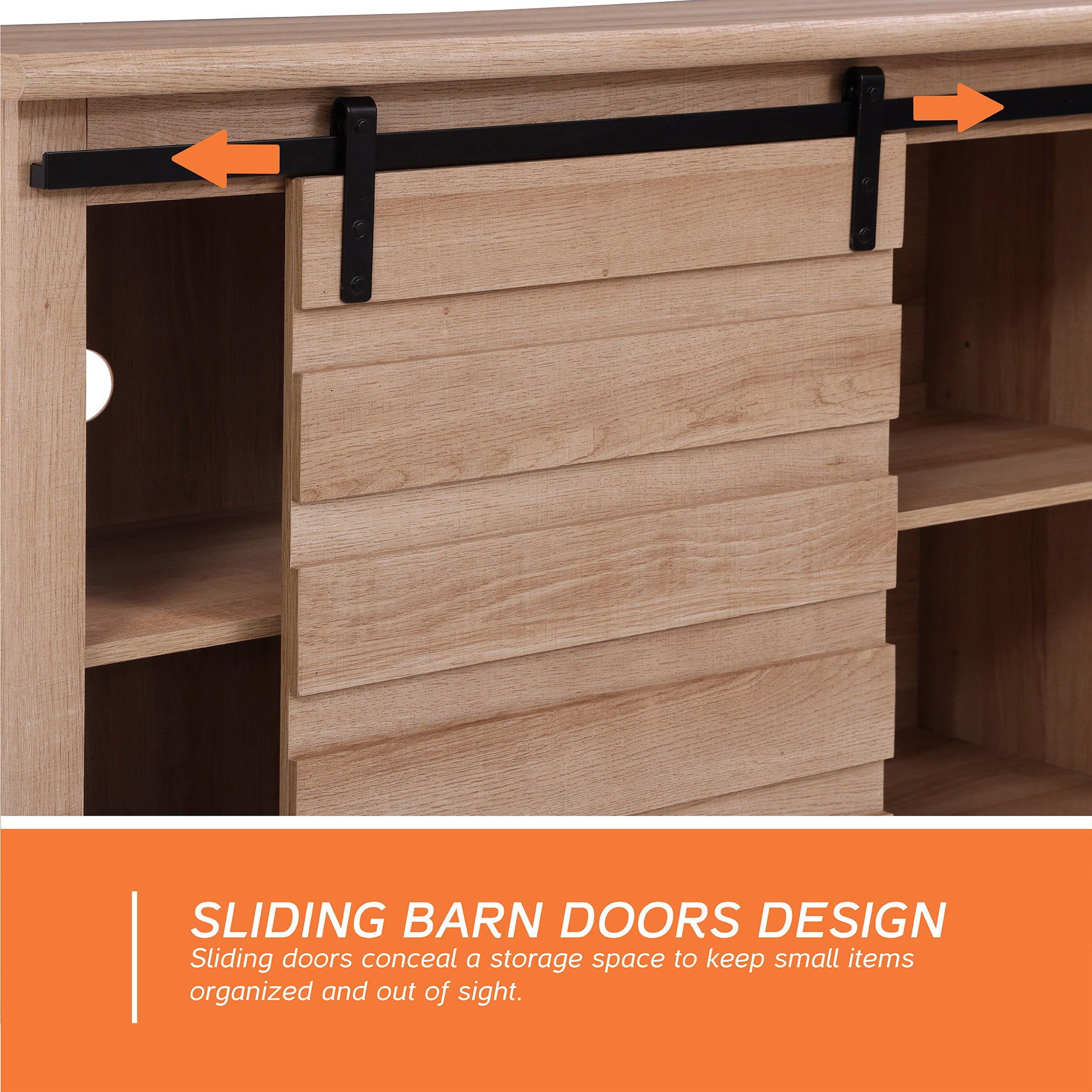 WAMPAT 58" Farmhouse TV Stand for 32-70 Inch TV, Sliding Barn Door Wood Media Entertainment Center, Light Brown