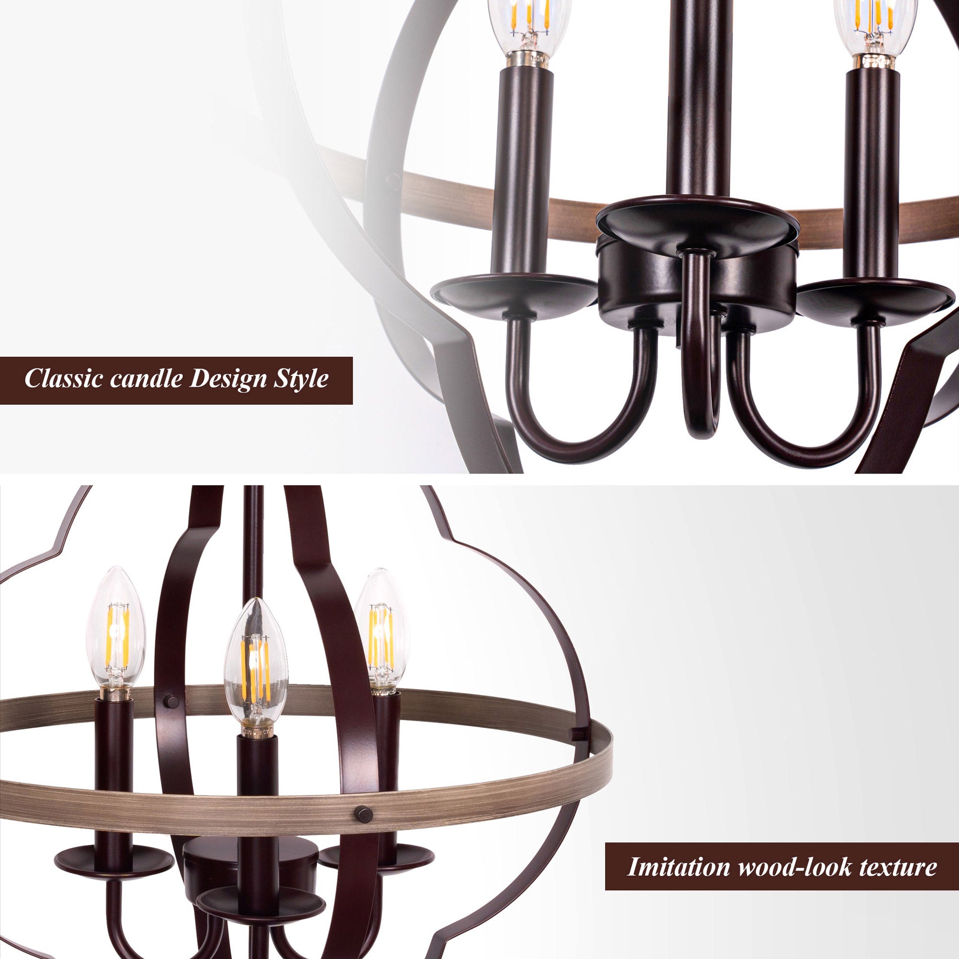 WAMPAT 3-Light Farmhouse Metal Chandelier, Rustic Vintage Chandelier, Foyer Light with Adjustable Height