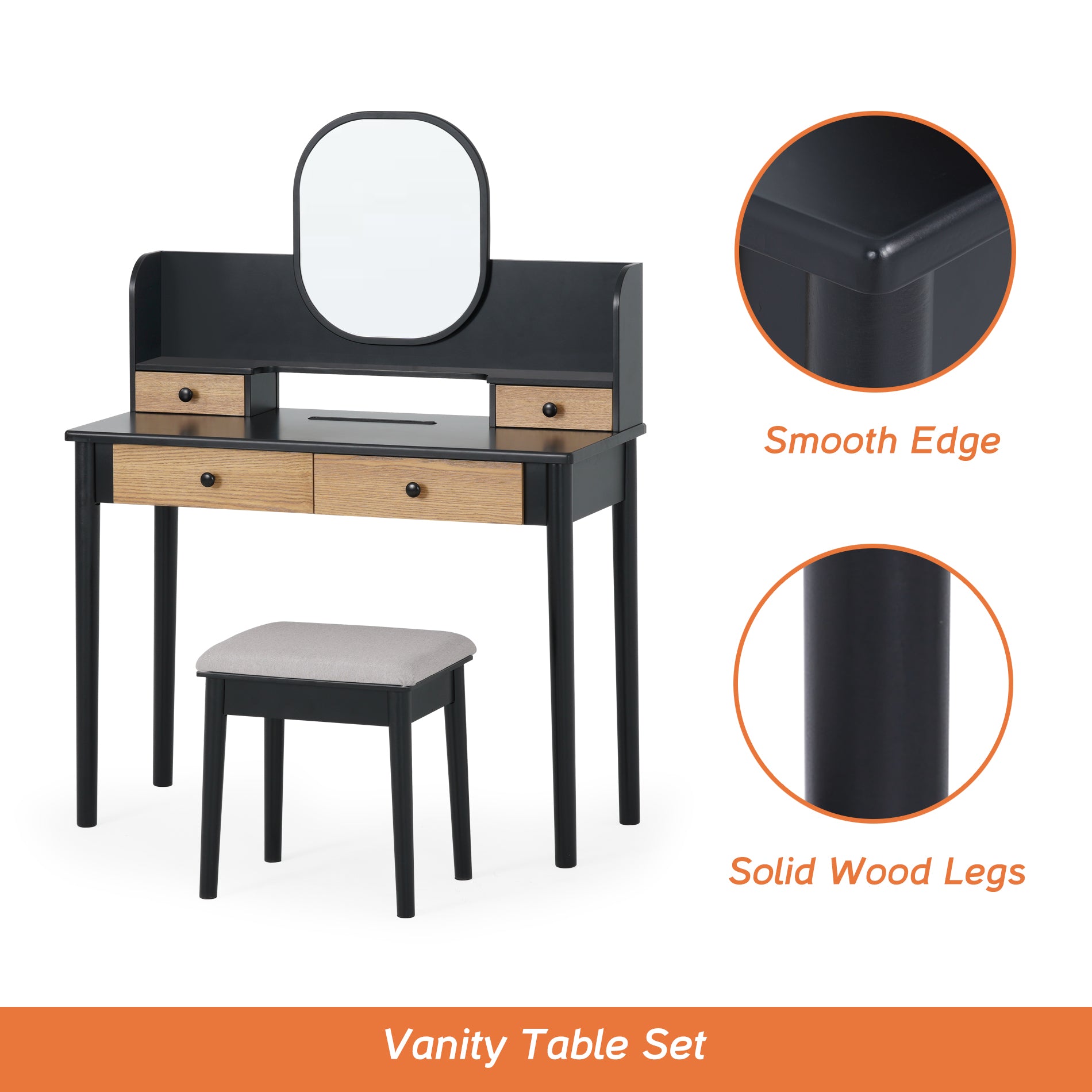 39" Makeup Vanity Table with Cushioned Stool Set Desktop Slot for Women Girls
