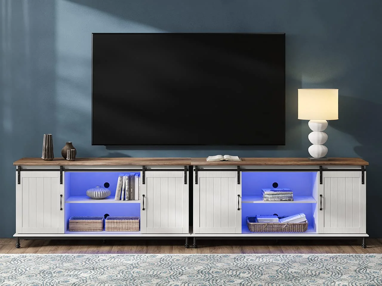WAMPAT TV Stand for 110 Inch TV, White Entertainment Center for 90-110 inch TV Console Table Farmhouse Storage for Living Room