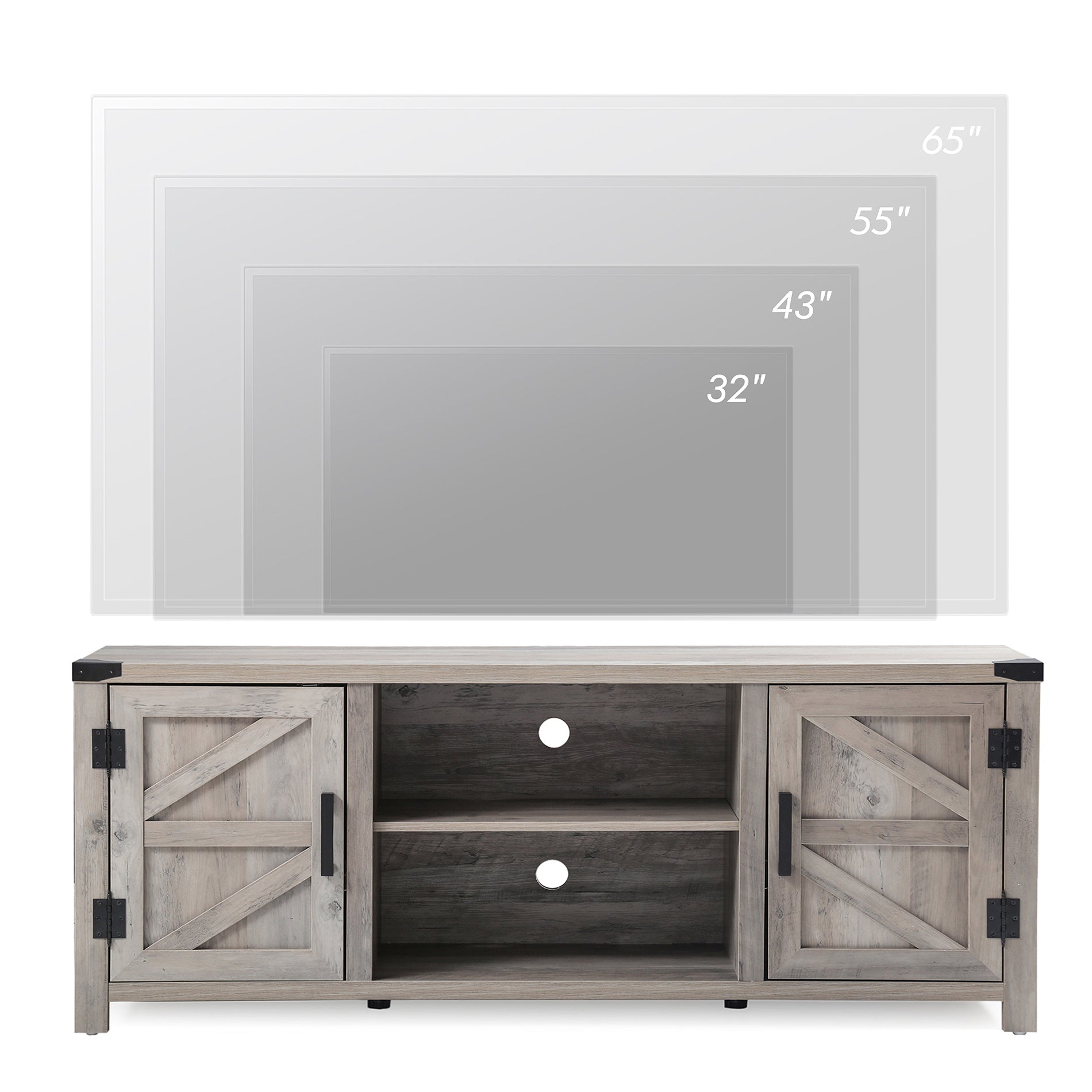 WAMPAT 60" Farmhouse Wood TV Stand for 32-65 Inch TV, Barn Door Entertainment Center for Living Room, Grey