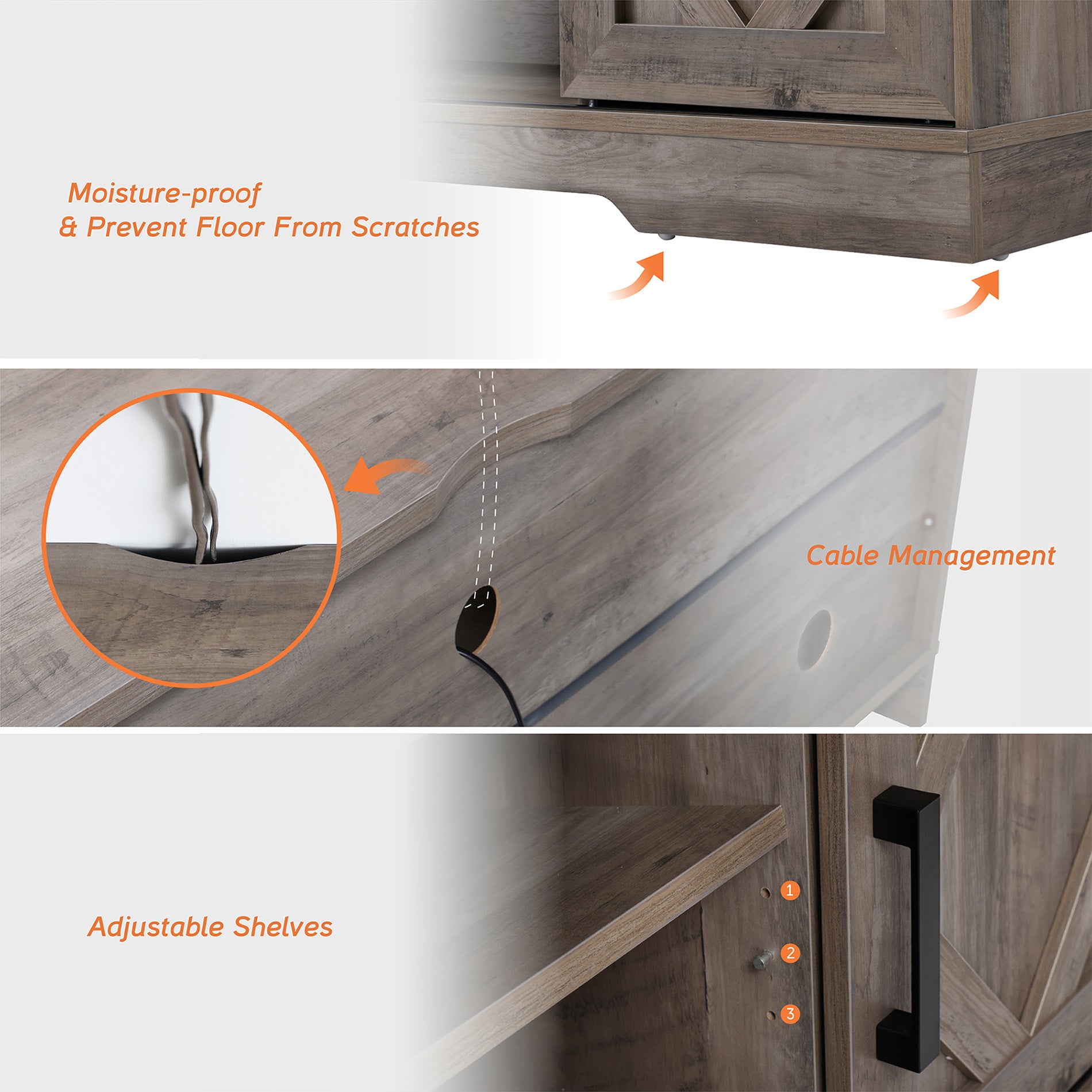 WAMPAT 60" Solid Wood TV Stand for 32-65 Inch TV, Farmhouse Sliding Barn Door Entertainment Center, Grey