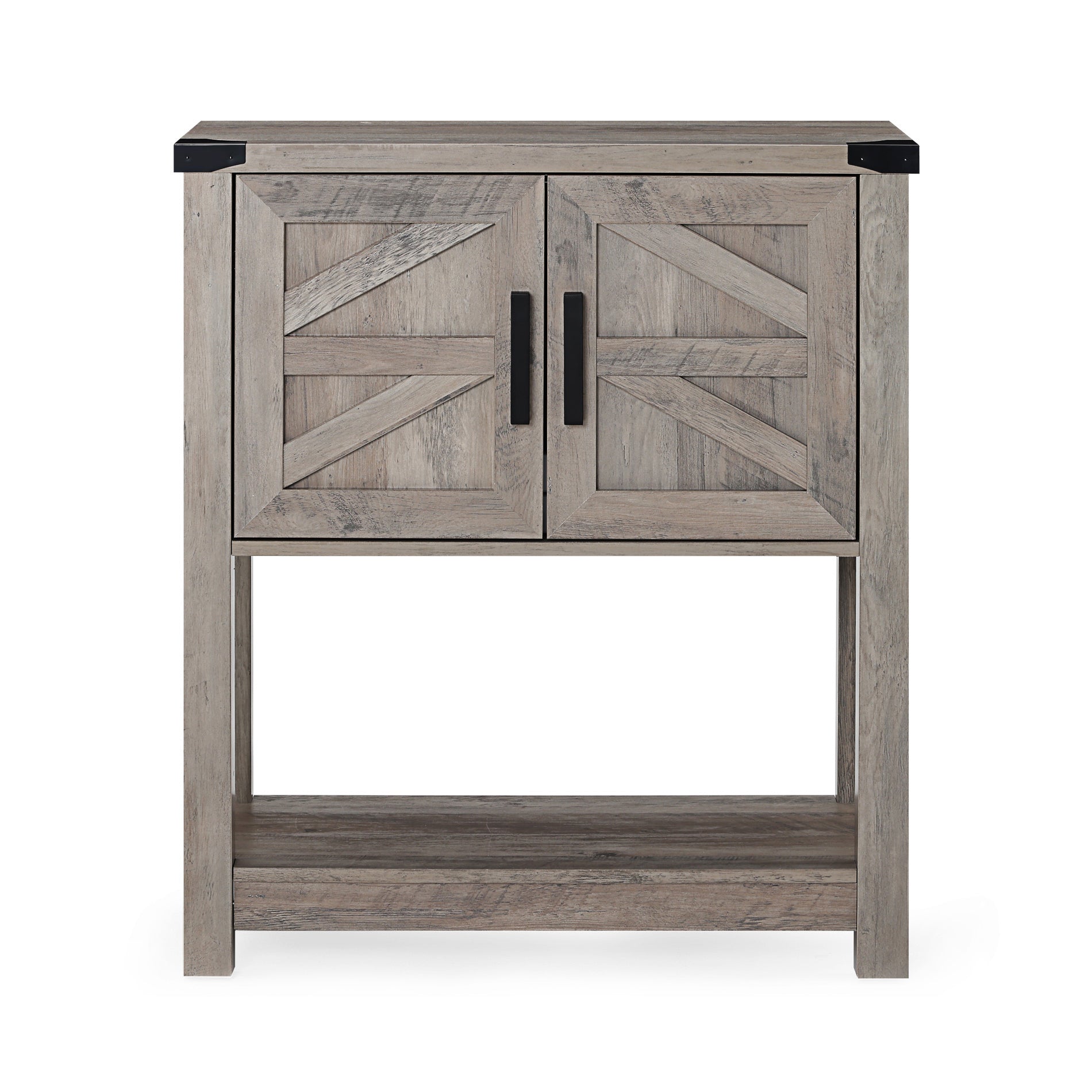 WAMPAT 16" Modern Farmhouse Buffet Cabinet, Wood Sideboard with Cabinet & Open Storage, Yellow LED Light, Wash Grey
