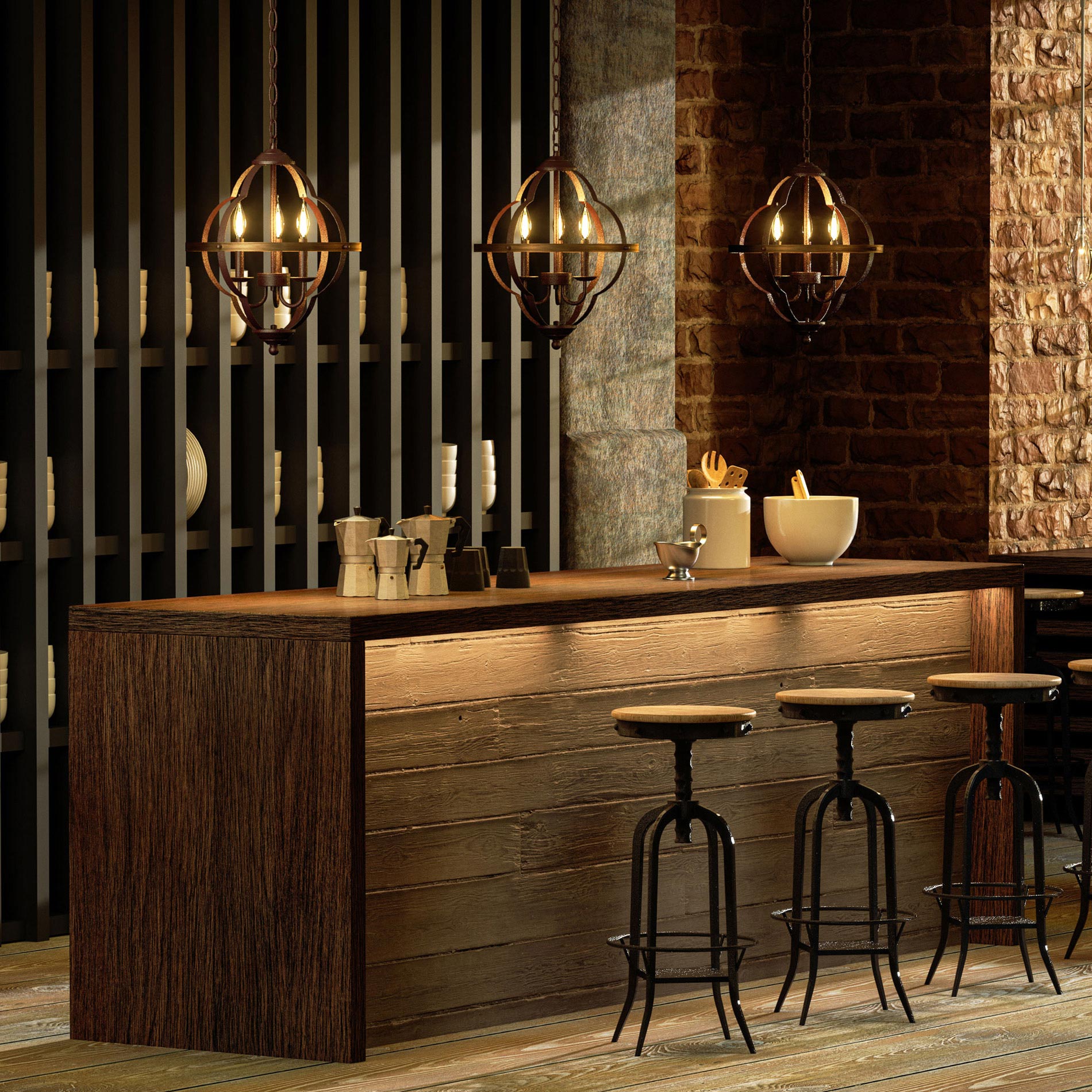 WAMPAT 3-Light Farmhouse Metal Chandelier, Rustic Vintage Chandelier, Foyer Light with Adjustable Height