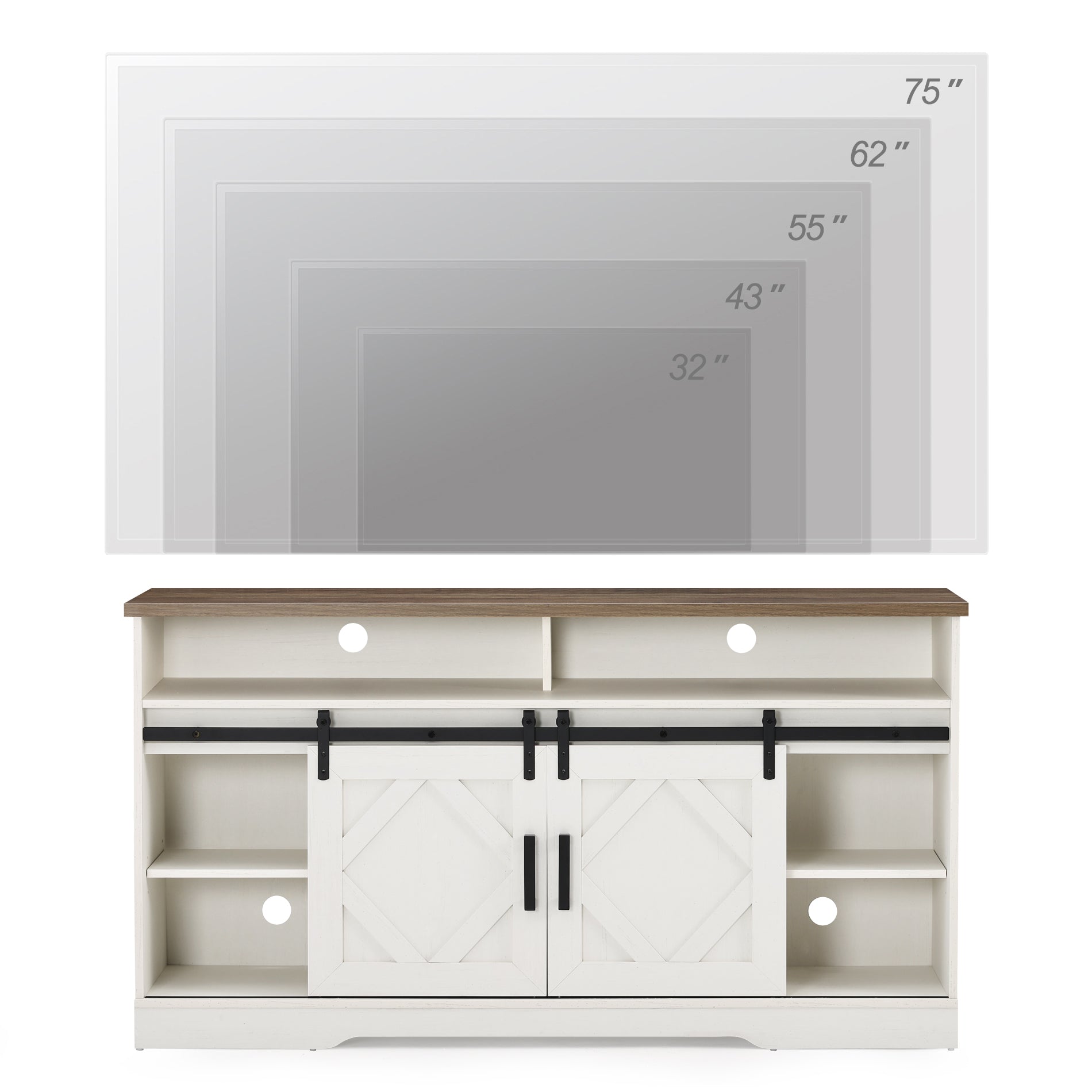 WAMPAT 60" Electric Fireplace TV Stand for TVs Up to 65 Inch, Farmhouse Wood Entertainment Center with Electric Fireplace, White