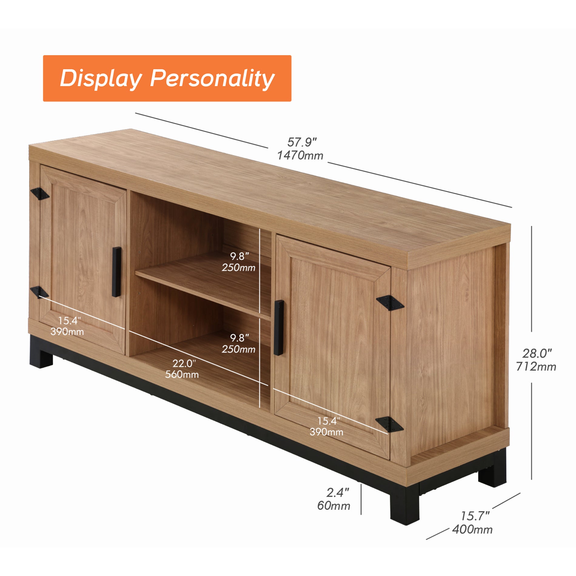 WAMPAT 58" Modern Farmhouse Barn Door TV Stand for 32-65 Inch TV, Mongo