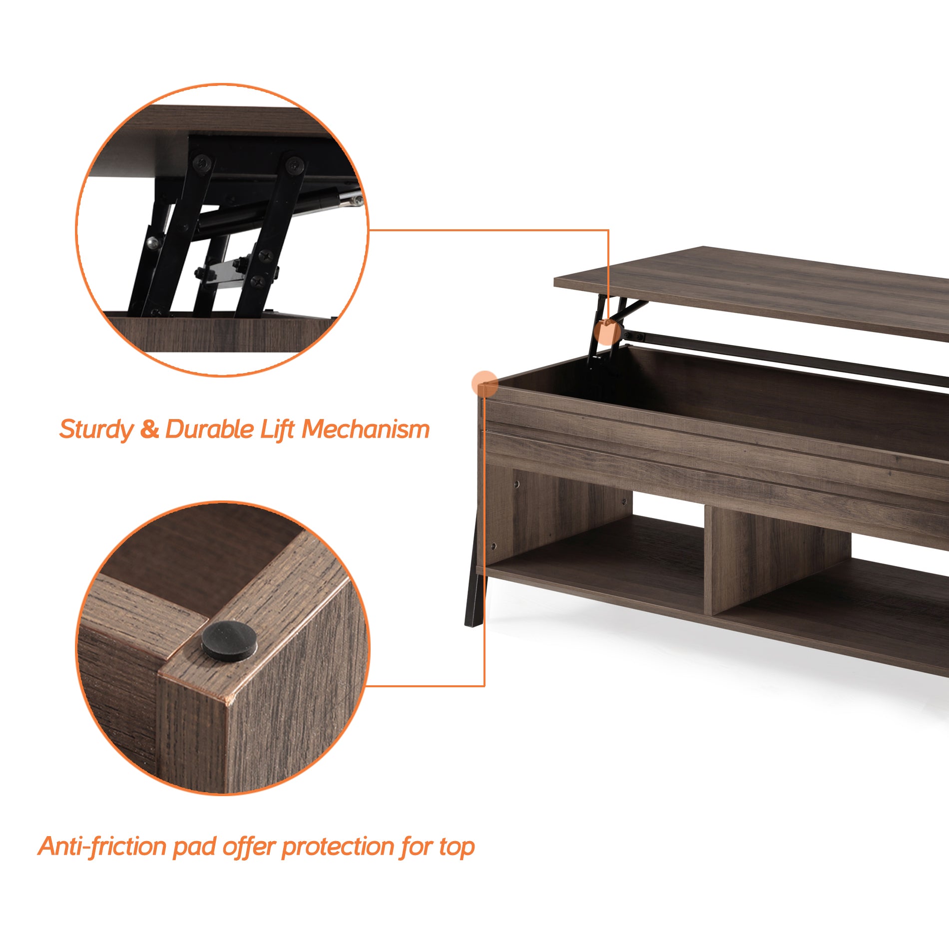 WAMPAT 42" Modern Lift Top Coffee Table with Lift Tabletop & Storage for Home Decor, Brown
