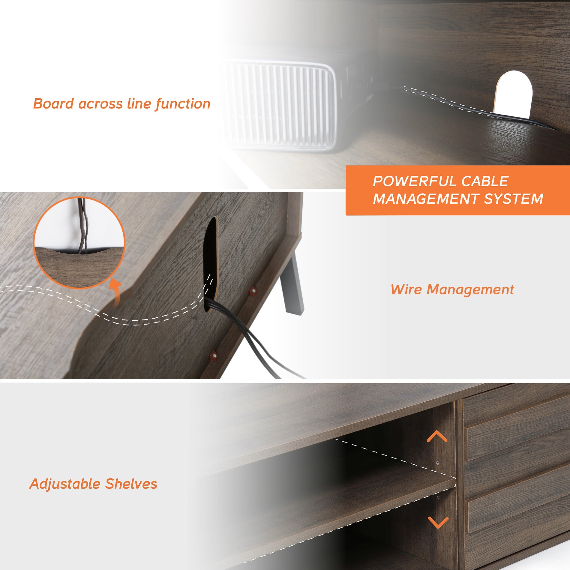 WAMPAT 43" Mid-Century Modern Wooden TV Stand for 32-50 Inch TV, Light Brown