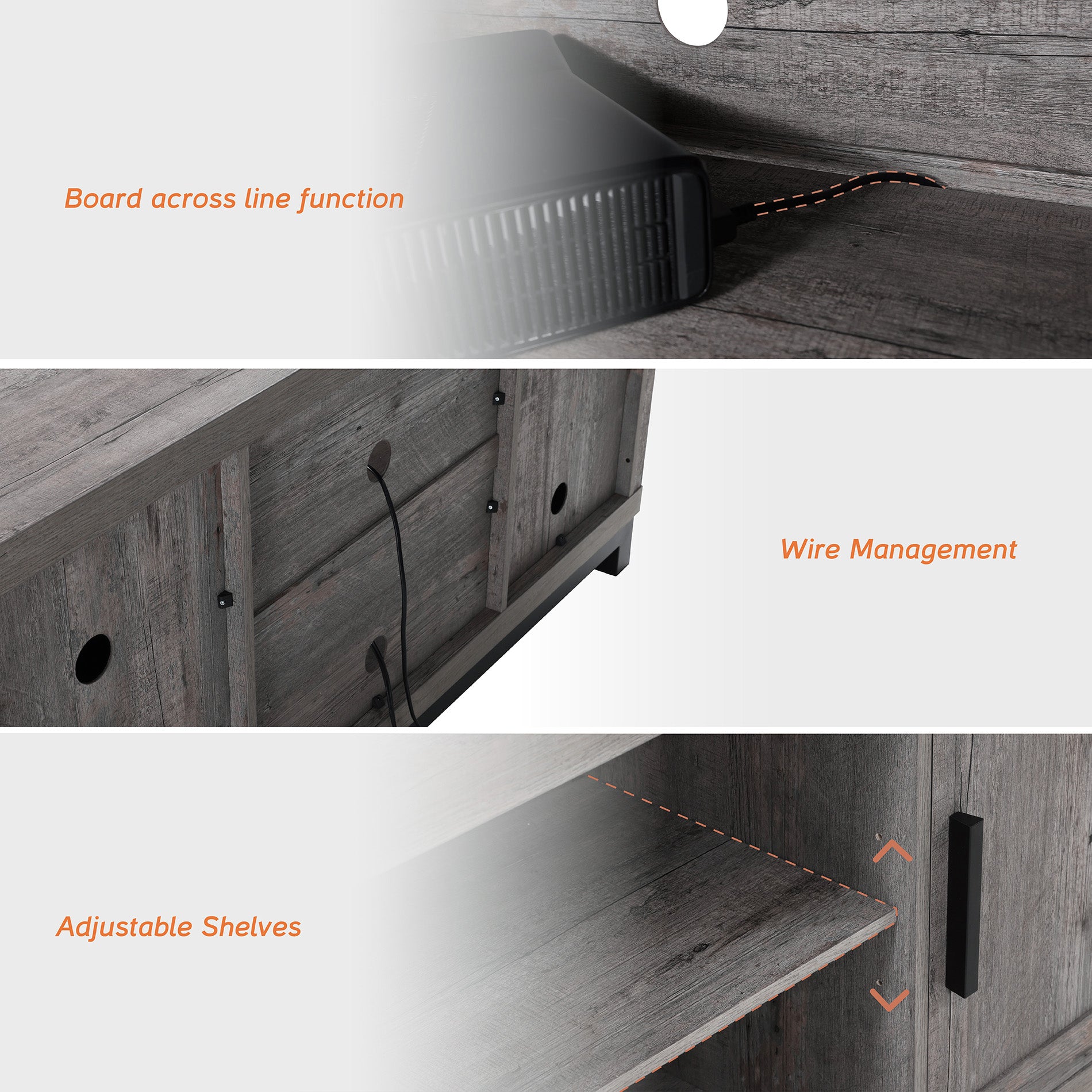 WAMPAT 58" Modern Farmhouse Barn Door TV Stand with LED Light for 32-65 Inch TV, Grey